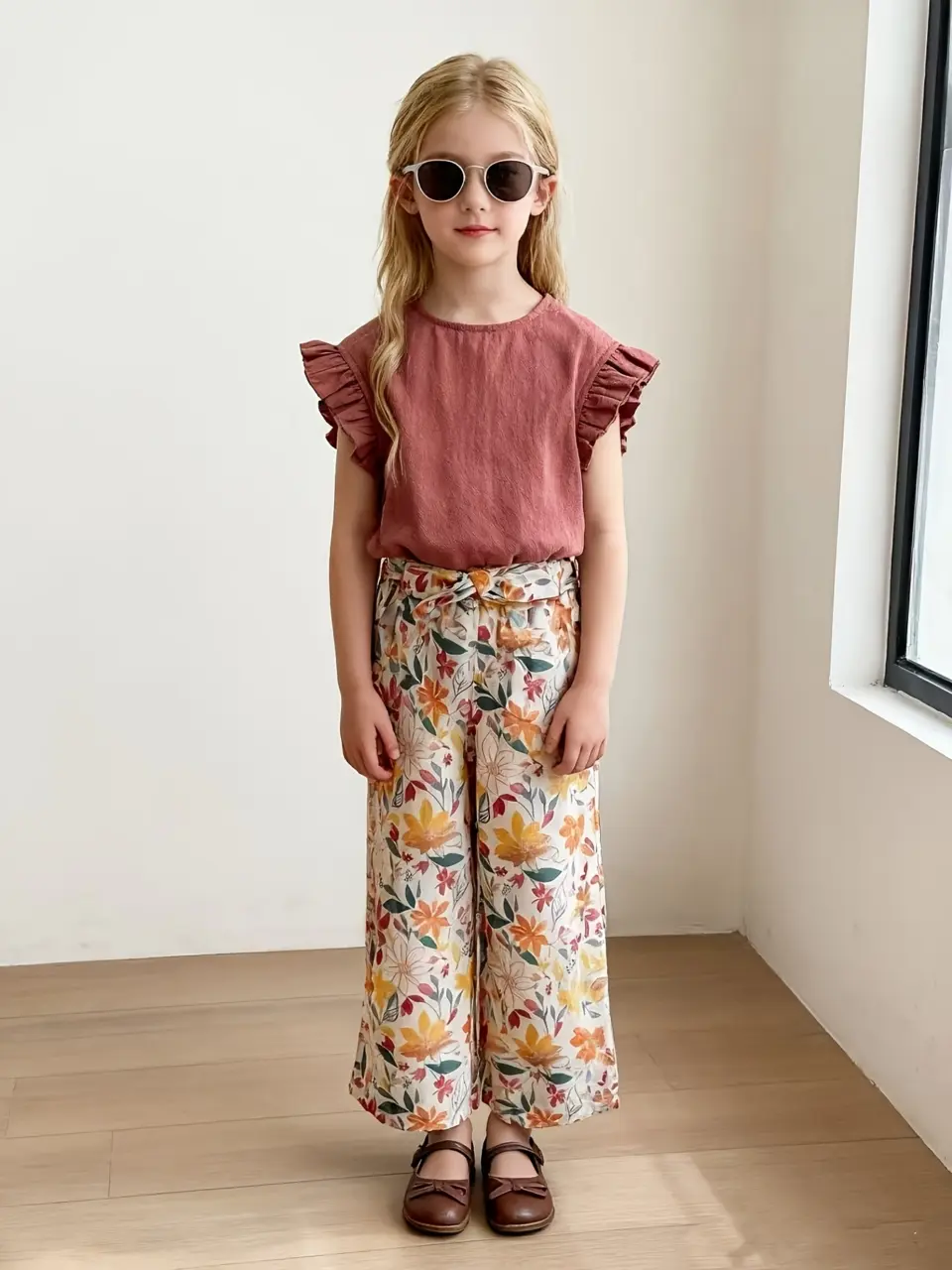 Girls Ruffle Tank and Floral Wide Leg Pants Set by LUNORIANA