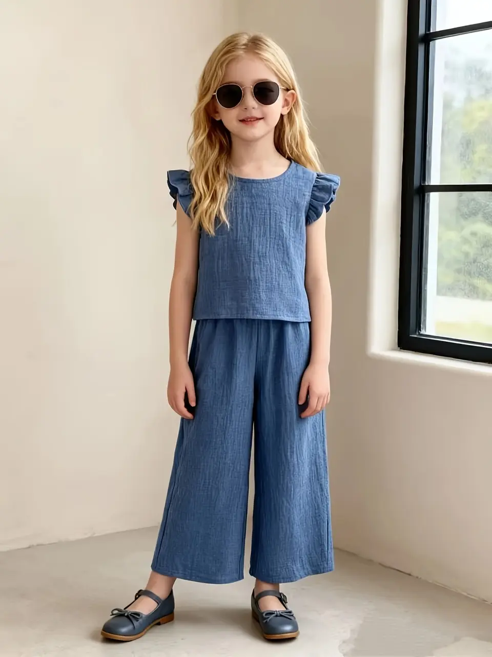 Girls Back Button Tank and Wide Leg Pants Set by LUNORIANA