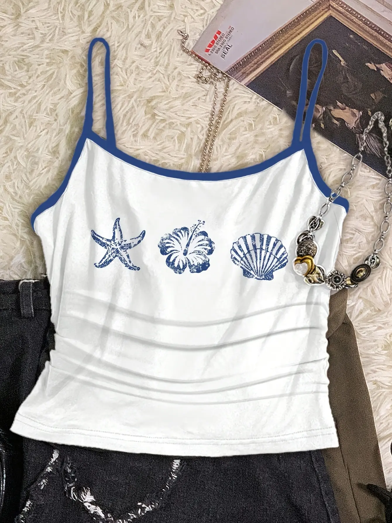 Detail view of Girls Floral Print Cami Tops 3-Pack, Summer Short Tank Set by LUNORIANA