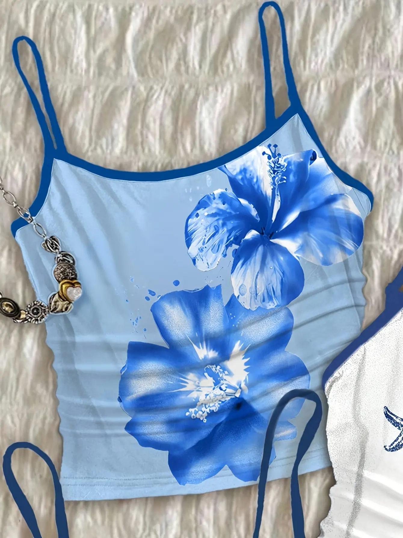 Detail view of Girls Floral Print Cami Tops 3-Pack, Summer Short Tank Set by LUNORIANA
