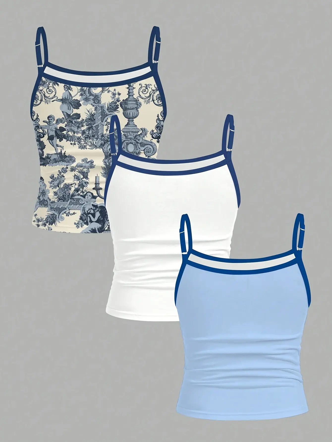 Detail view of Girls Floral Print Cami Tops 3-Pack, Summer Short Tank Set by LUNORIANA