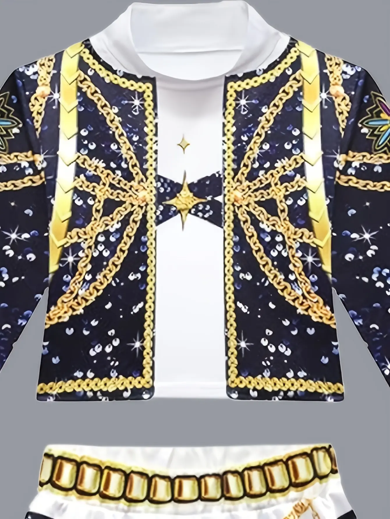 Detail view of Girls Pop Star Crop Top, Vest and Skirt 3-Piece Outfit by LUNORIANA