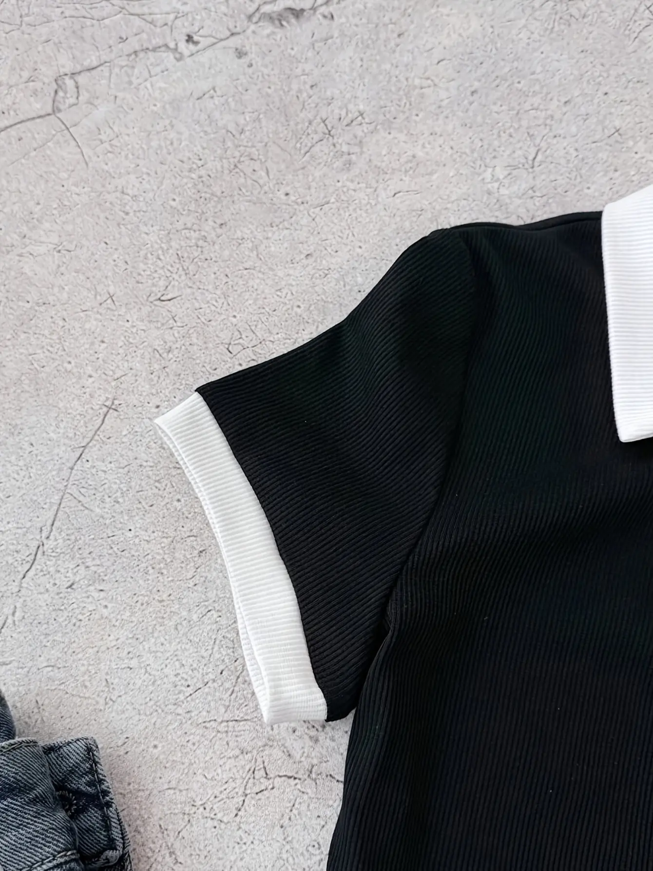 Detail view of Girls Black Polo Collar Dress, Simple Spring Summer Casual Outfit by LUNORIANA