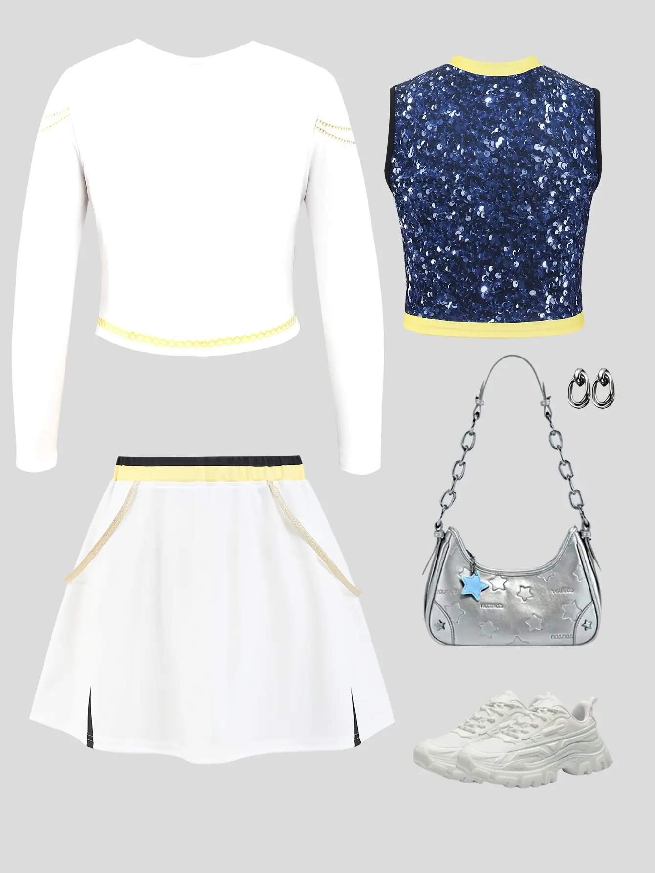 Detail view of Girls Pop Star Crop Top, Vest and Skirt 3-Piece Set by LUNORIANA