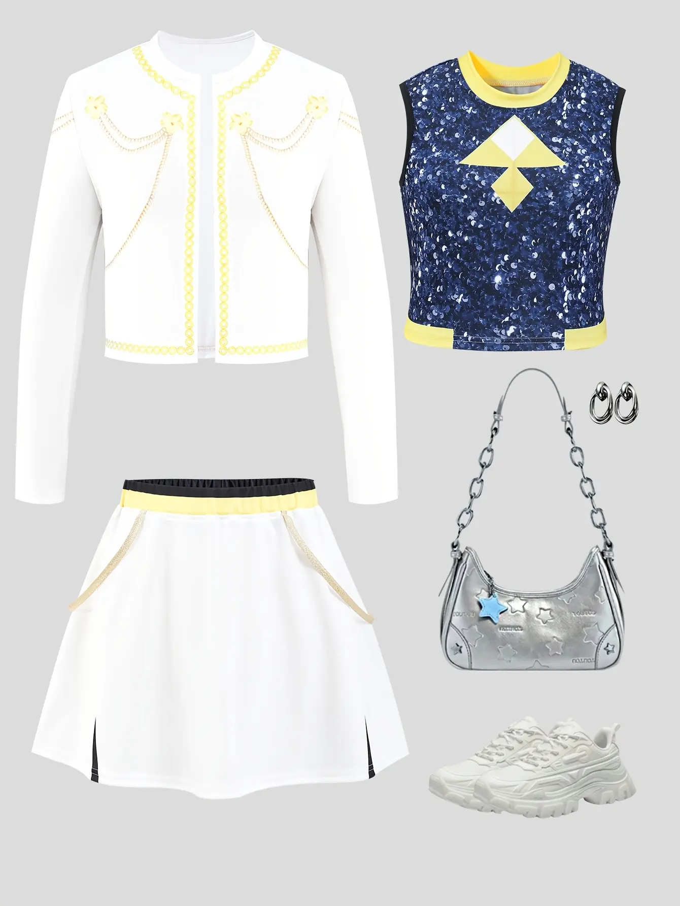 Detail view of Girls Pop Star Crop Top, Vest and Skirt 3-Piece Set by LUNORIANA