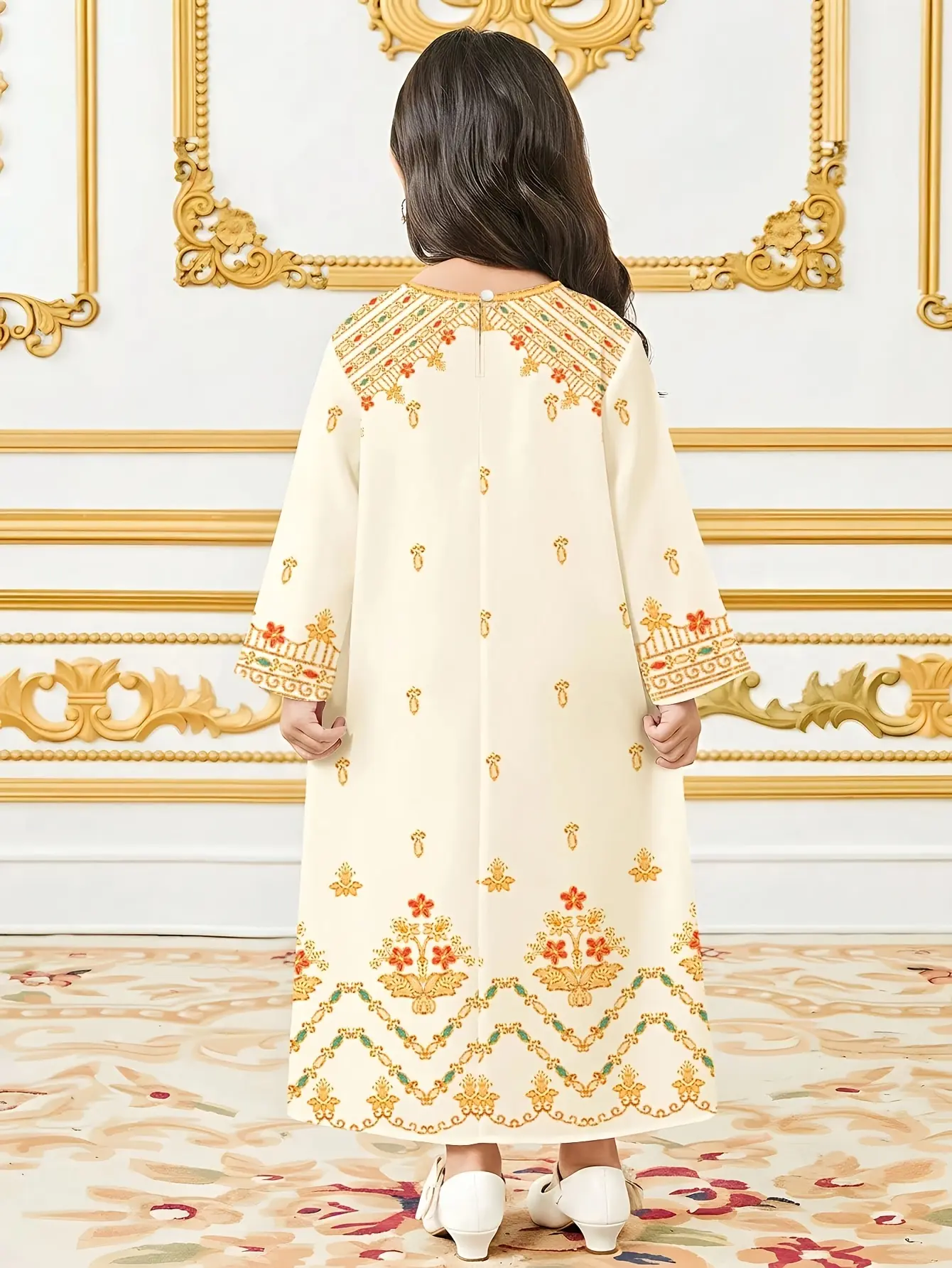 Detail view of Girls Lantern Floral Ramadan Eid Dress, Soft Princess Style Outfit by LUNORIANA