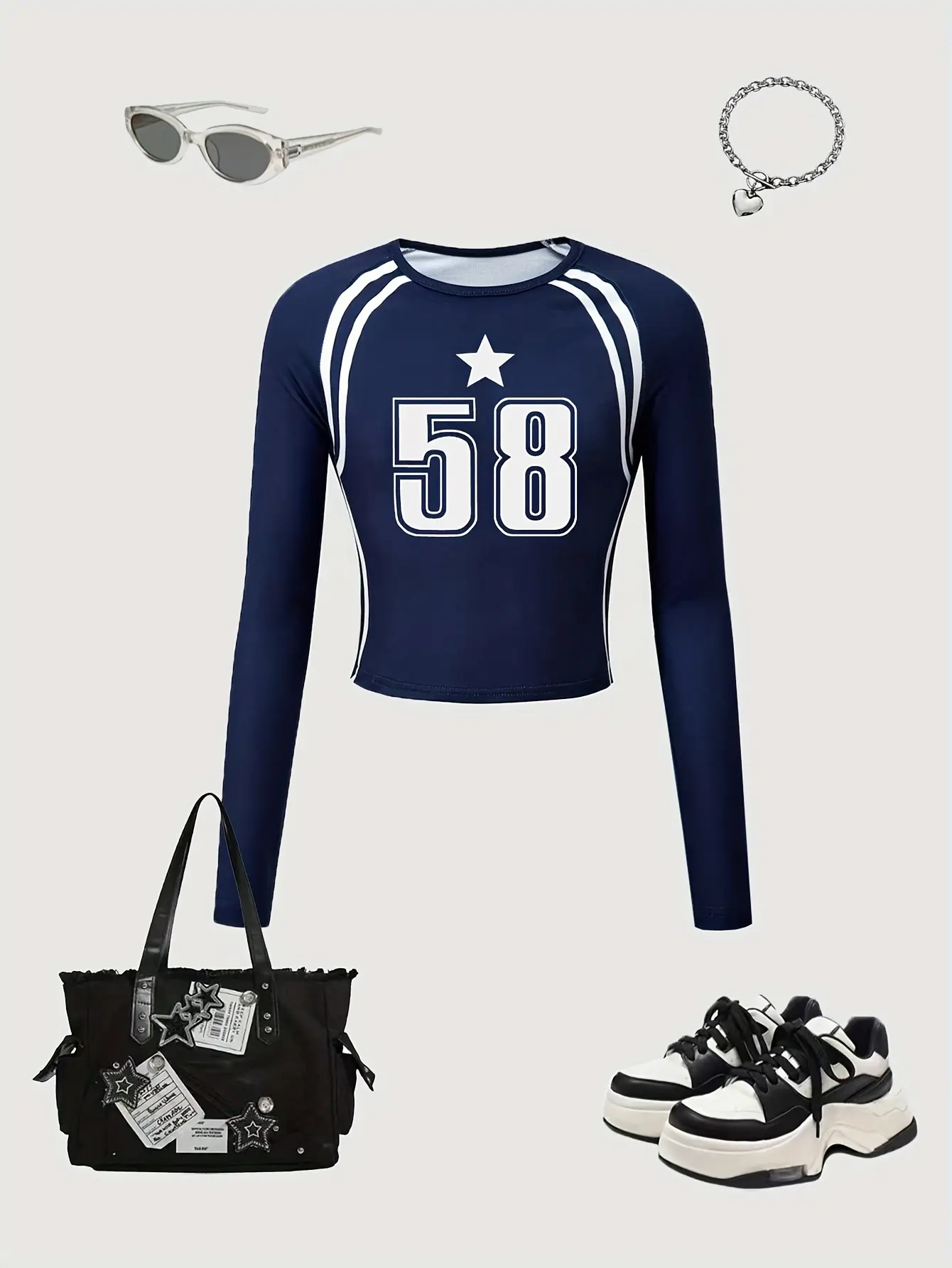 Detail 4 of Girls Long Sleeve T-Shirt and Wide Leg Pants Set with White Line Trim by LUNORIANA