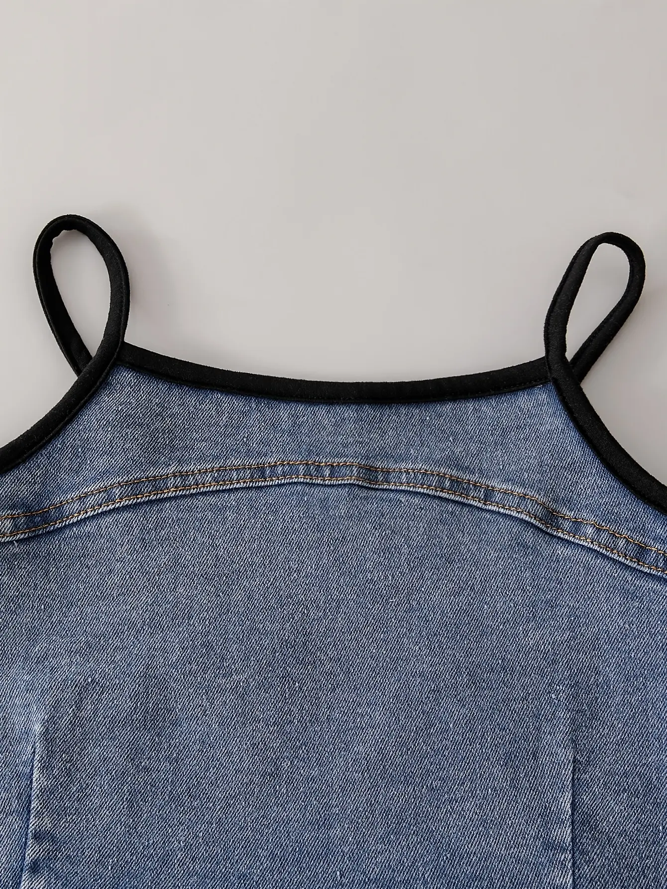 Detail view of Girls Denim Cami Top and Pleated Skirt Set by LUNORIANA