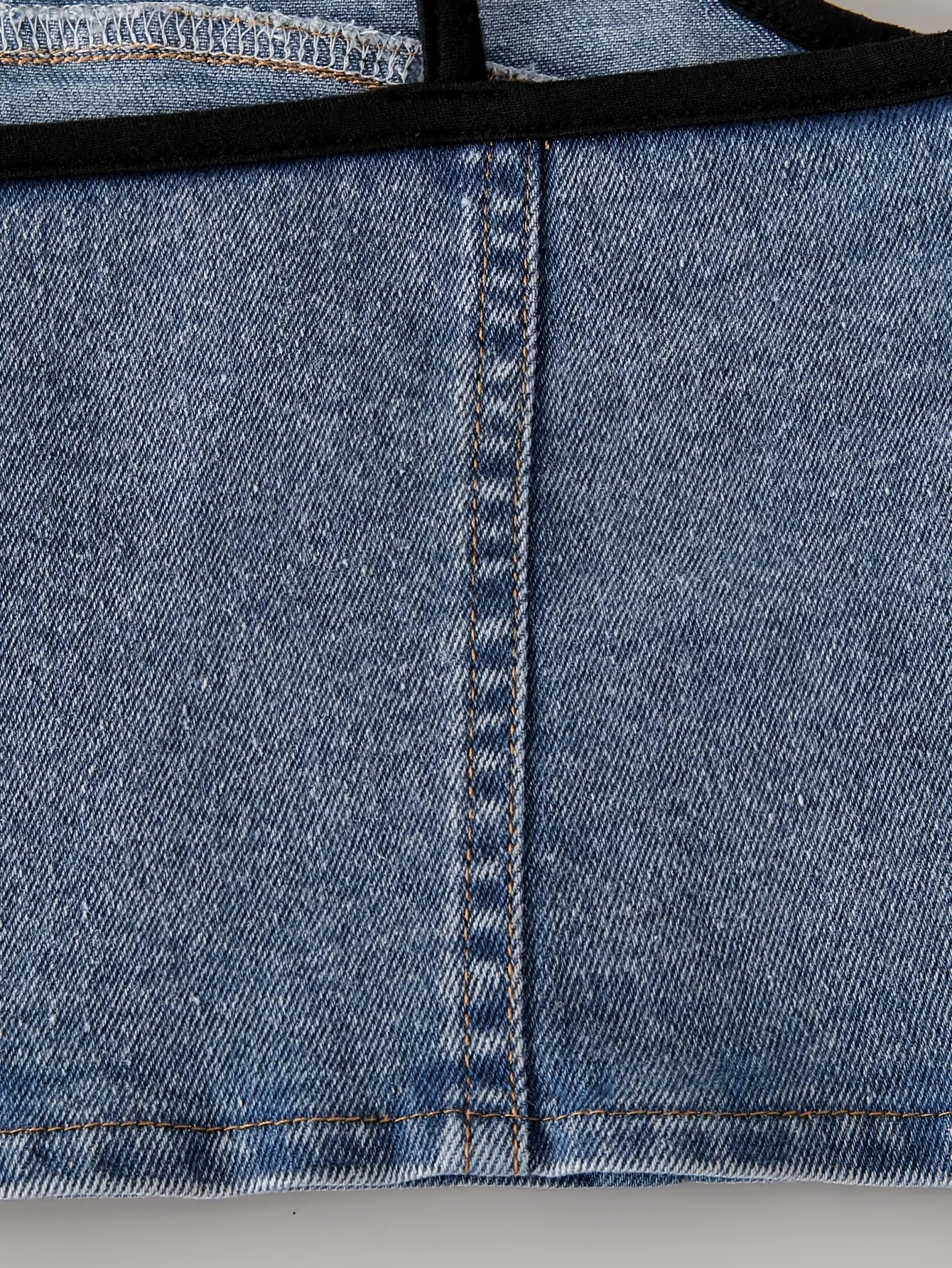 Detail view of Girls Denim Cami Top and Pleated Skirt Set by LUNORIANA