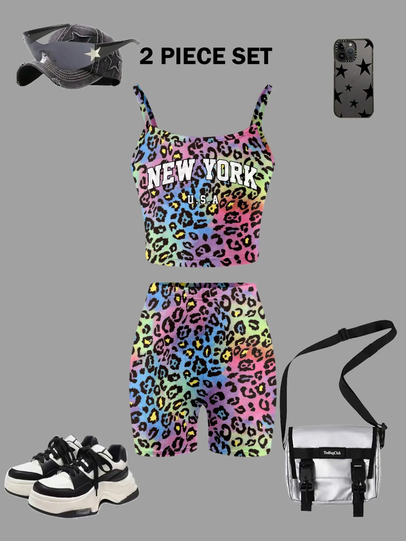Detail 3 of Girls Classic Leopard Letter Tank and Biker Shorts Set by LUNORIANA