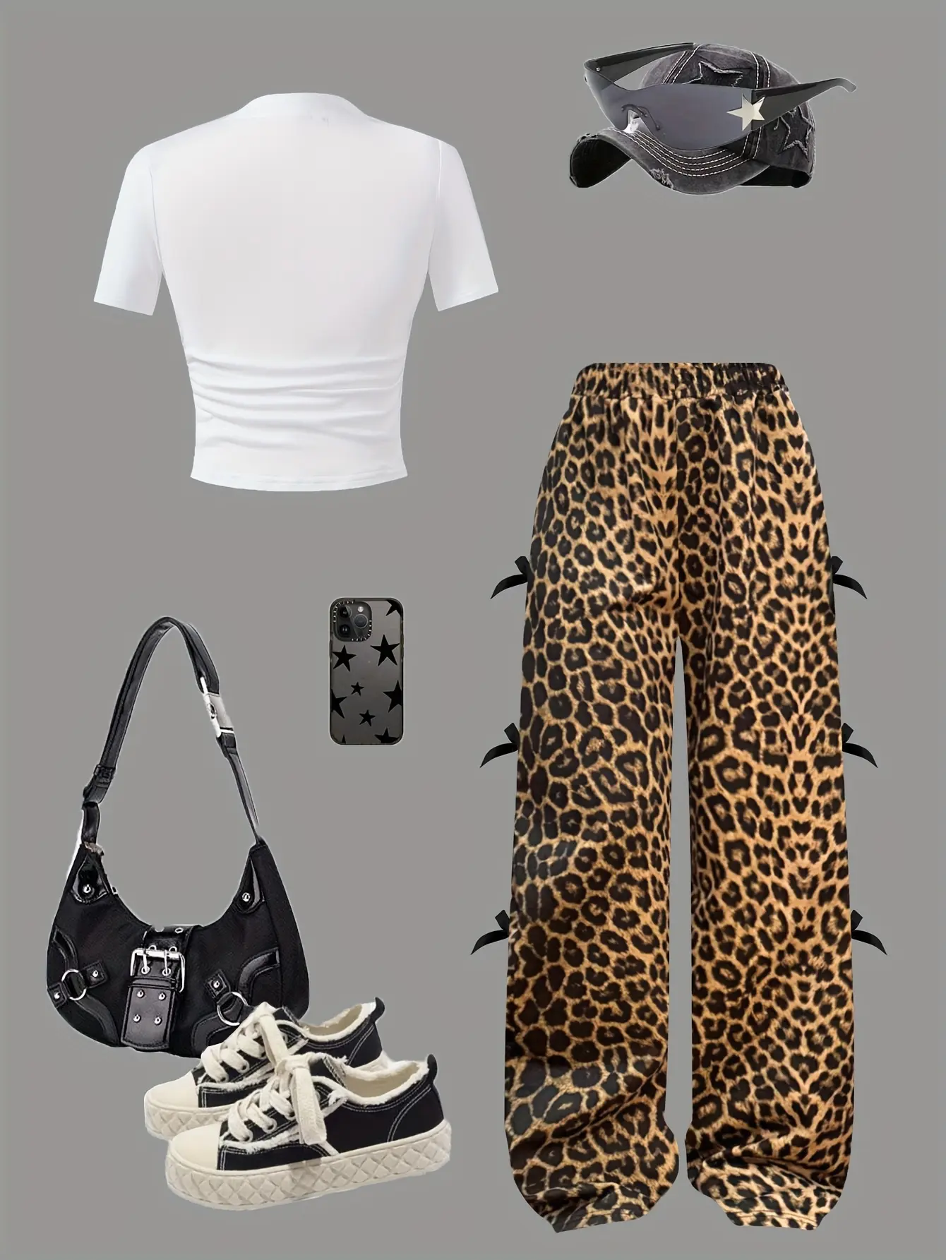 Detail view of Girls Letter Print Top and Leopard Bow Pants Set by LUNORIANA