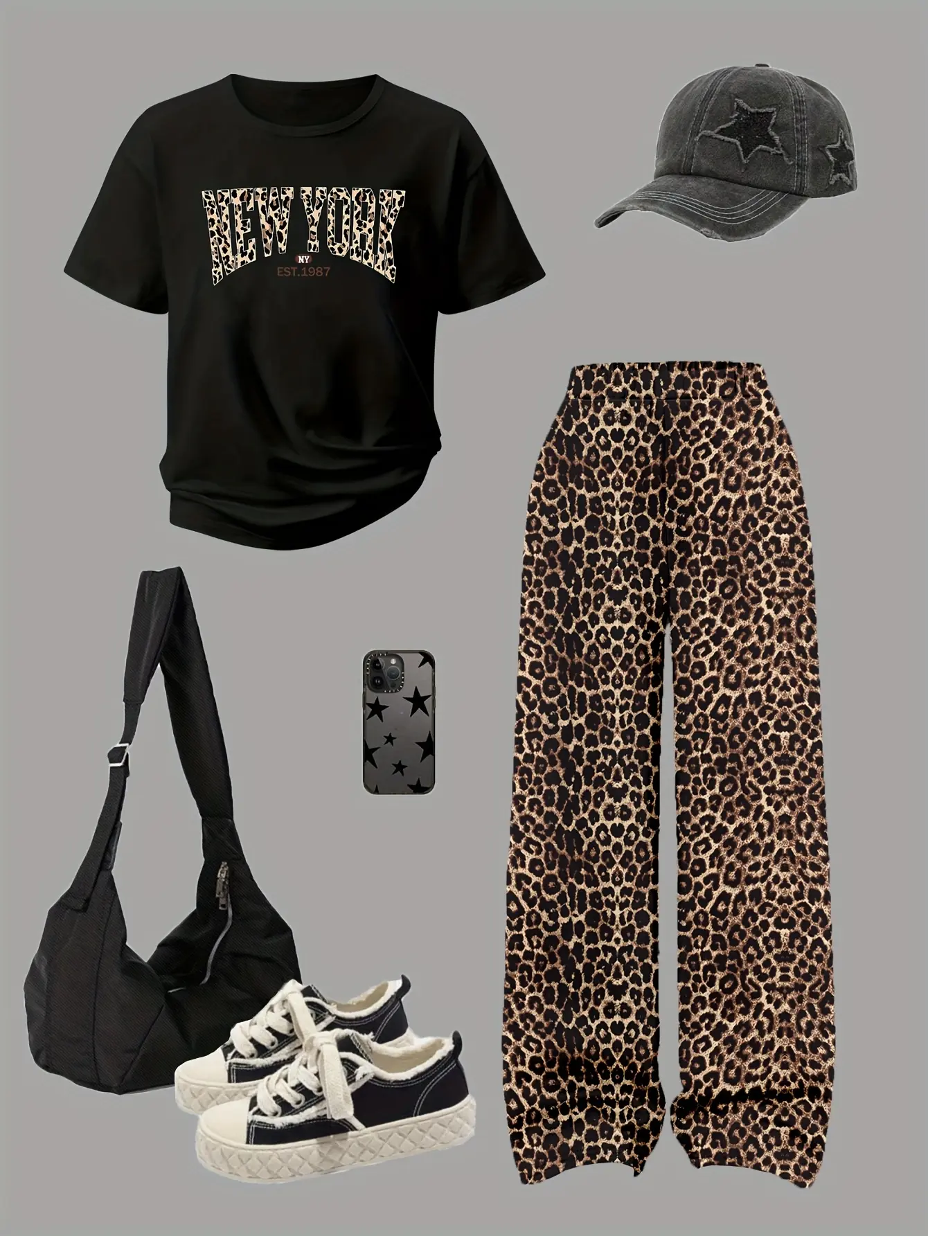 Detail 2 of Girls Relaxed Top and Leopard Wide Leg Pants Set by LUNORIANA