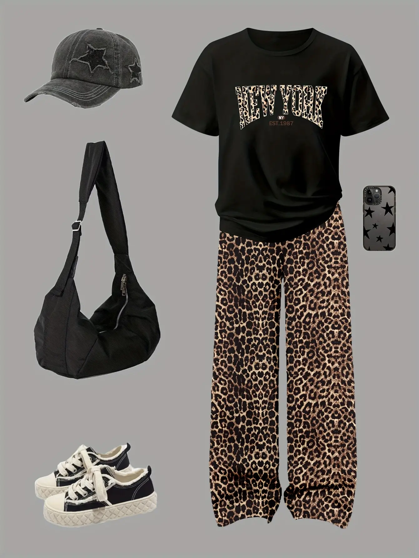 Detail 5 of Girls Relaxed Top and Leopard Wide Leg Pants Set by LUNORIANA