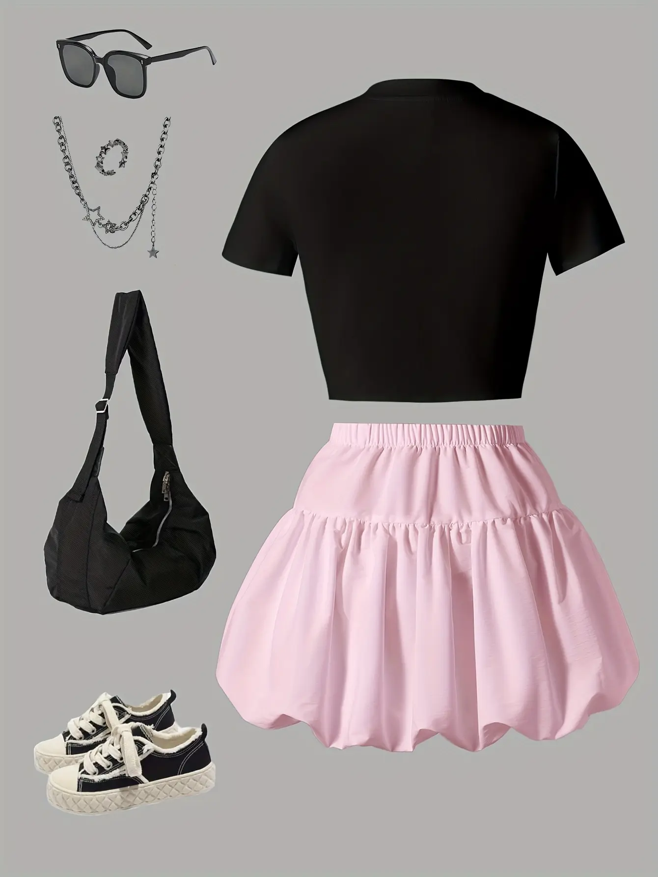 Detail 1 of Girls Bow Print Short Sleeve Top and Bubble Skirt Set by LUNORIANA