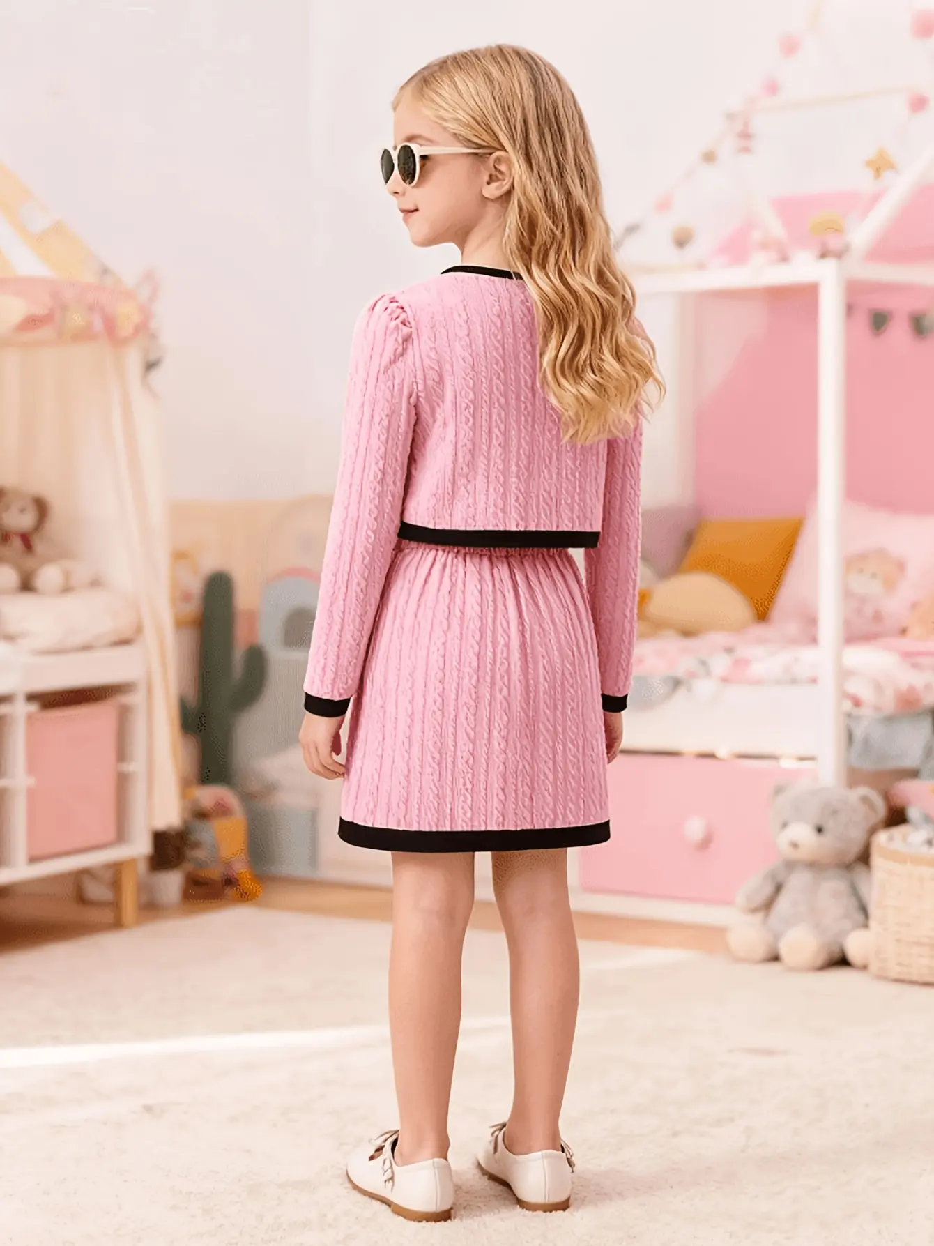 Detail 2 of Girls Bow Button Top and Skirt Set by LUNORIANA