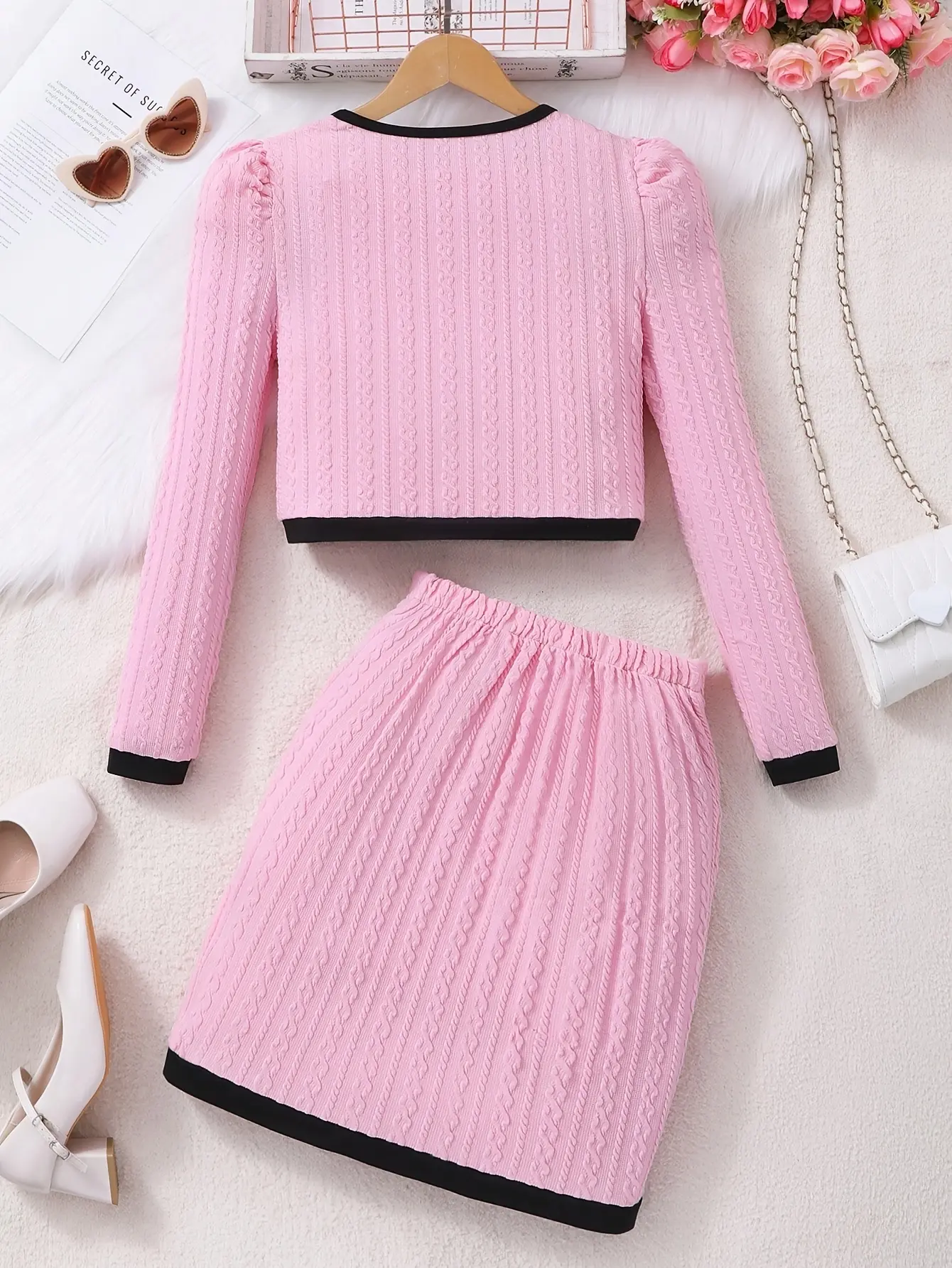 Detail 7 of Girls Bow Button Top and Skirt Set by LUNORIANA