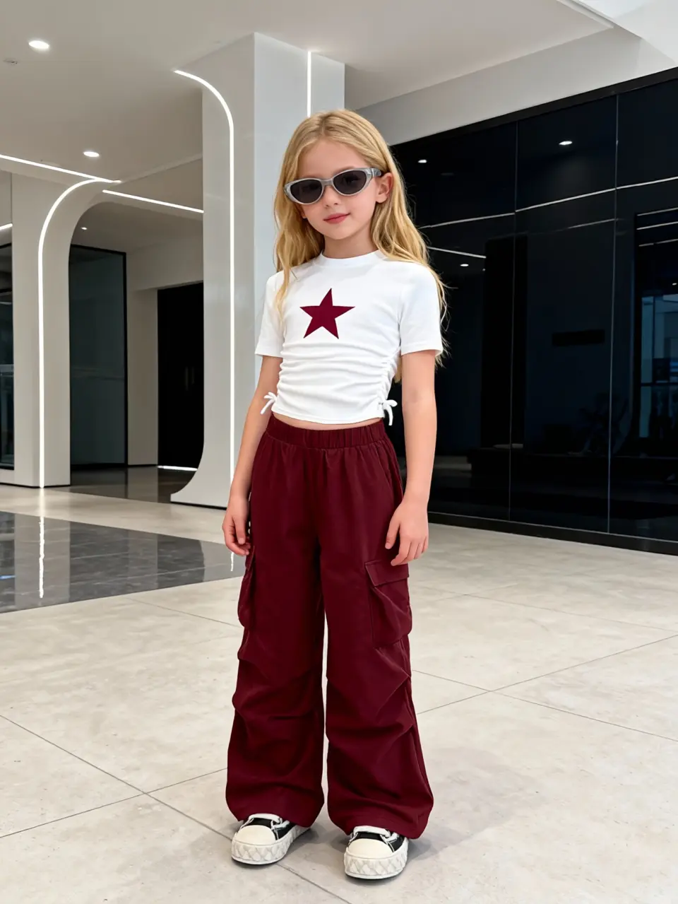 Girls Pocket Cargo Pants and Crew Neck T-Shirt Set by LUNORIANA