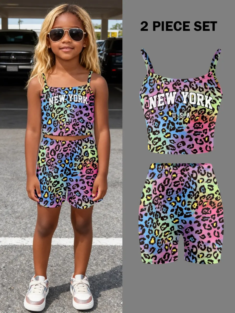Girls Classic Leopard Letter Tank and Biker Shorts Set by LUNORIANA