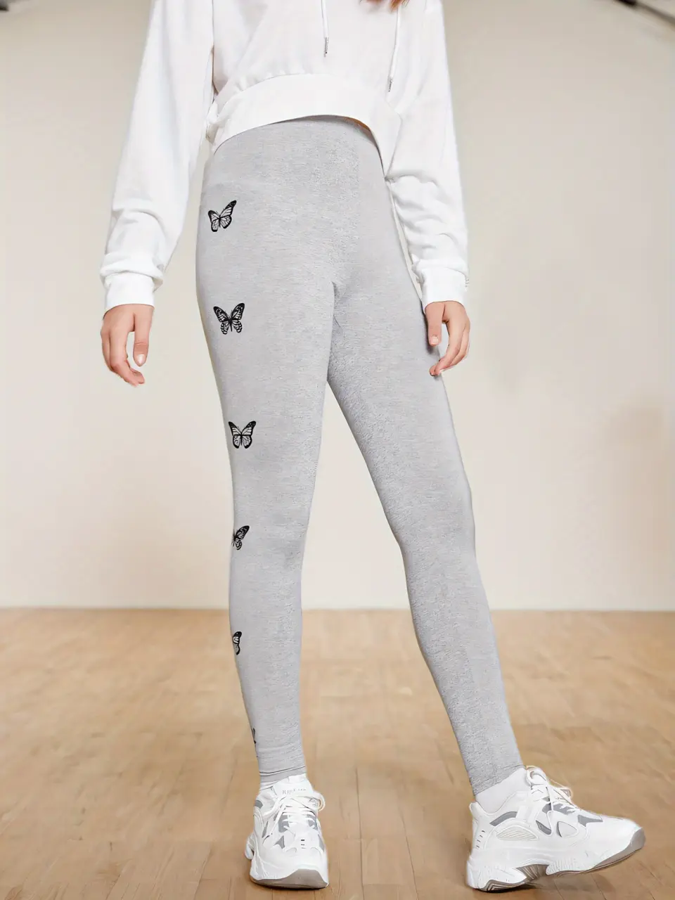 Girls Butterfly Print Wide Waistband Leggings by LUNORIANA