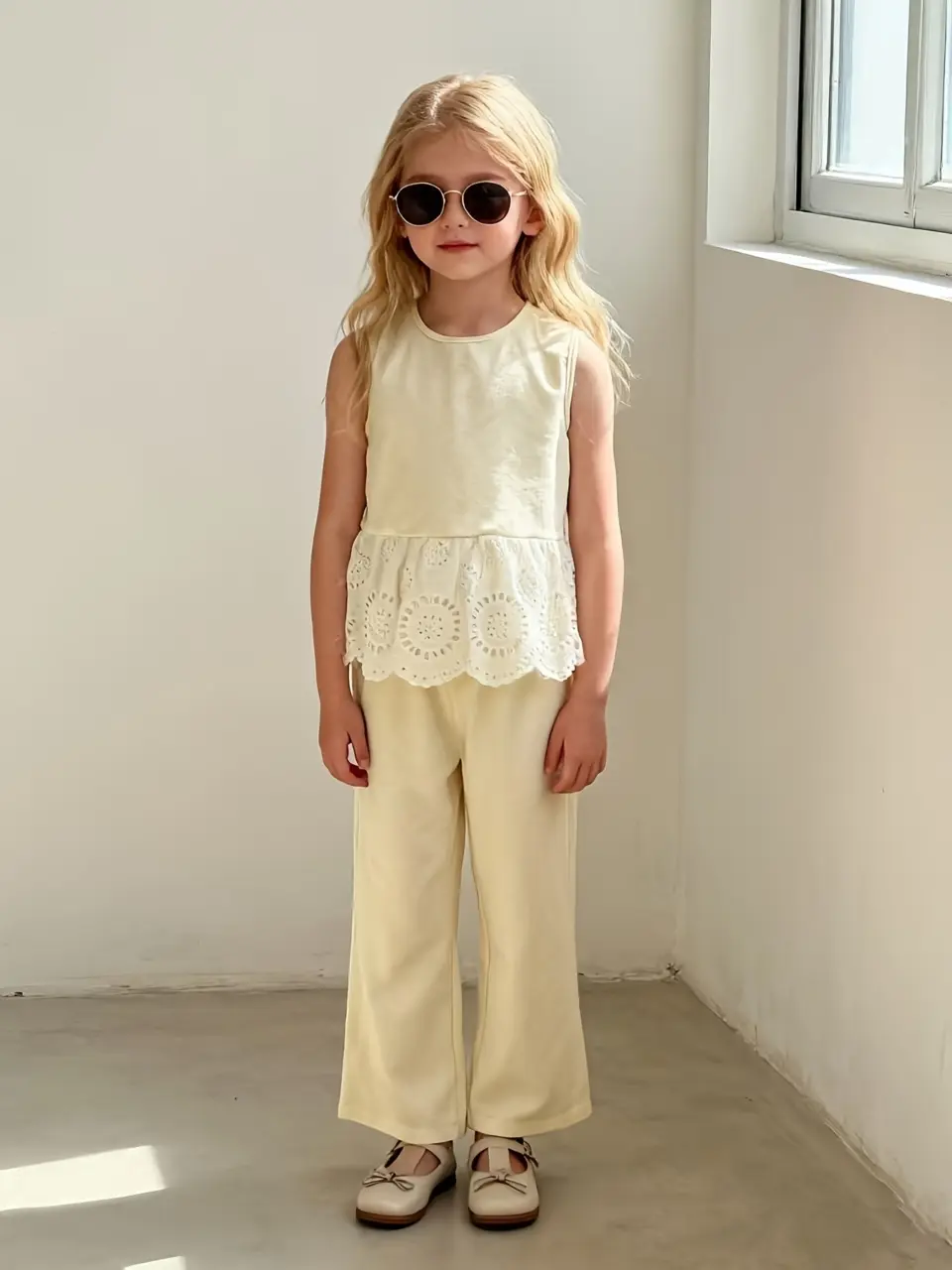 Girls Sleeveless Lace Tank Top and Wide Leg Pants Set by LUNORIANA