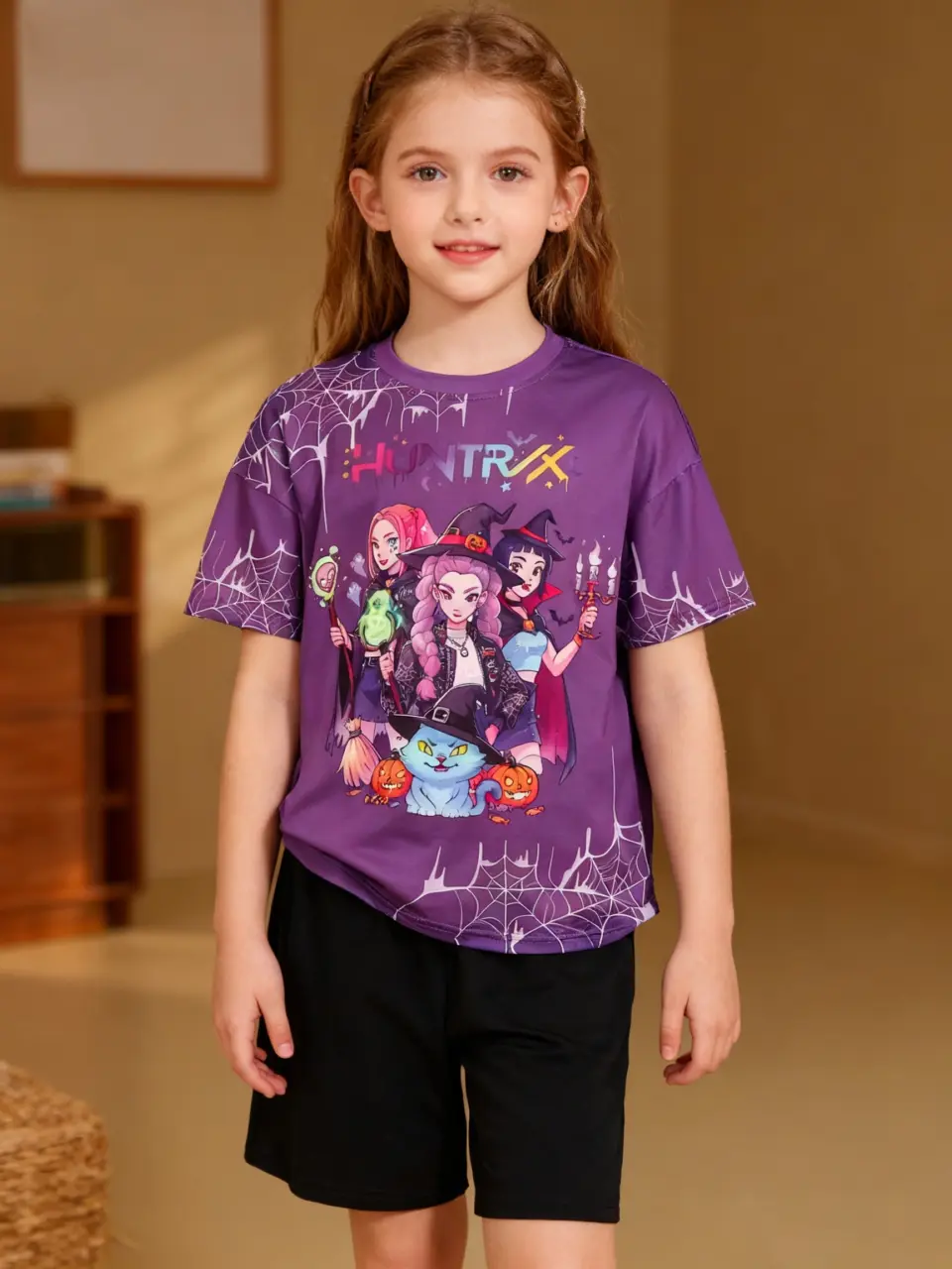 Girls Kpop Print T-Shirt and Bike Shorts Set by LUNORIANA