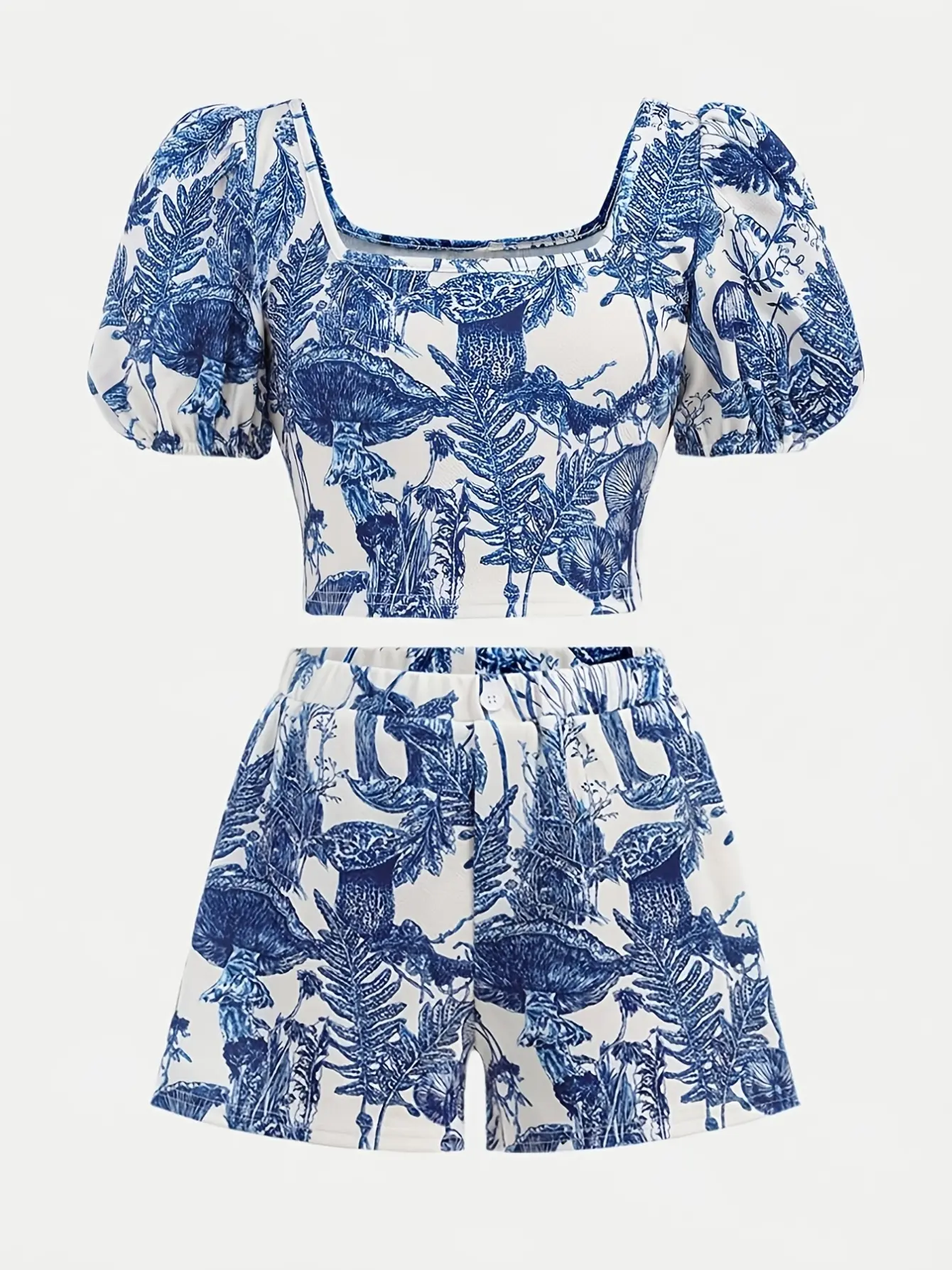 Girls Porcelain Print Puff Sleeve Top and Shorts Set gallery view