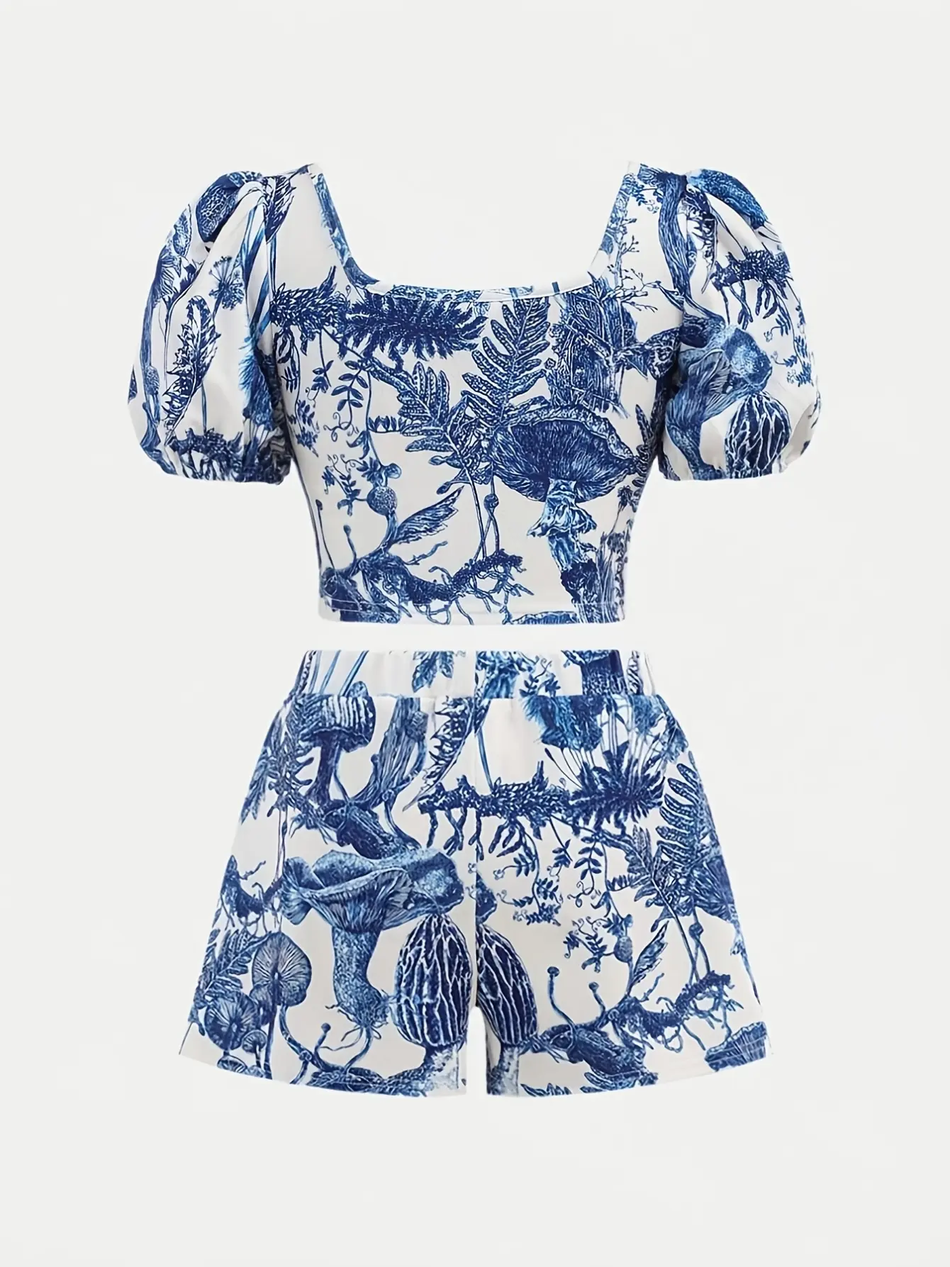 Girls Porcelain Print Puff Sleeve Top and Shorts Set gallery view
