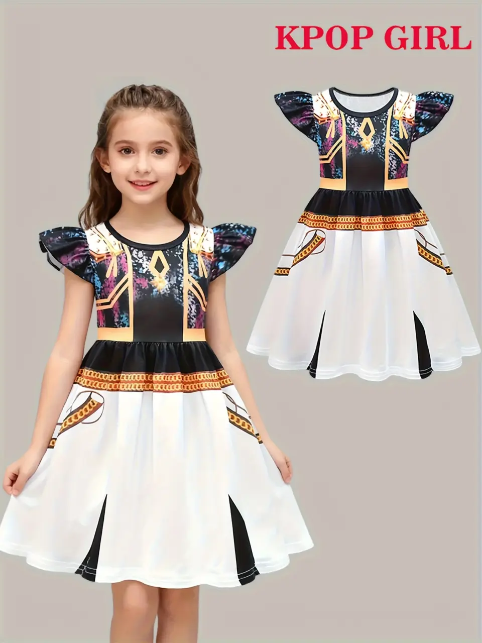 Girls Kpop Stage Print Dress, Soft Casual Performance Outfit by LUNORIANA