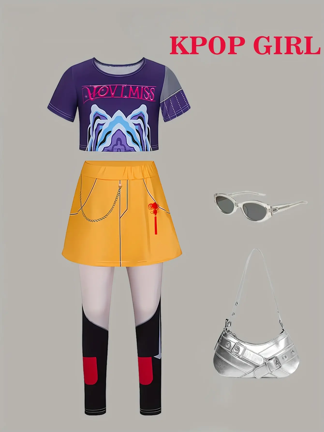 Girls Printed Stage Outfit Set, Crop Top and Skort gallery view