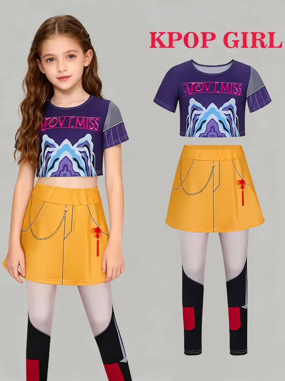Girls Printed Stage Outfit Set, Crop Top and Skort by LUNORIANA