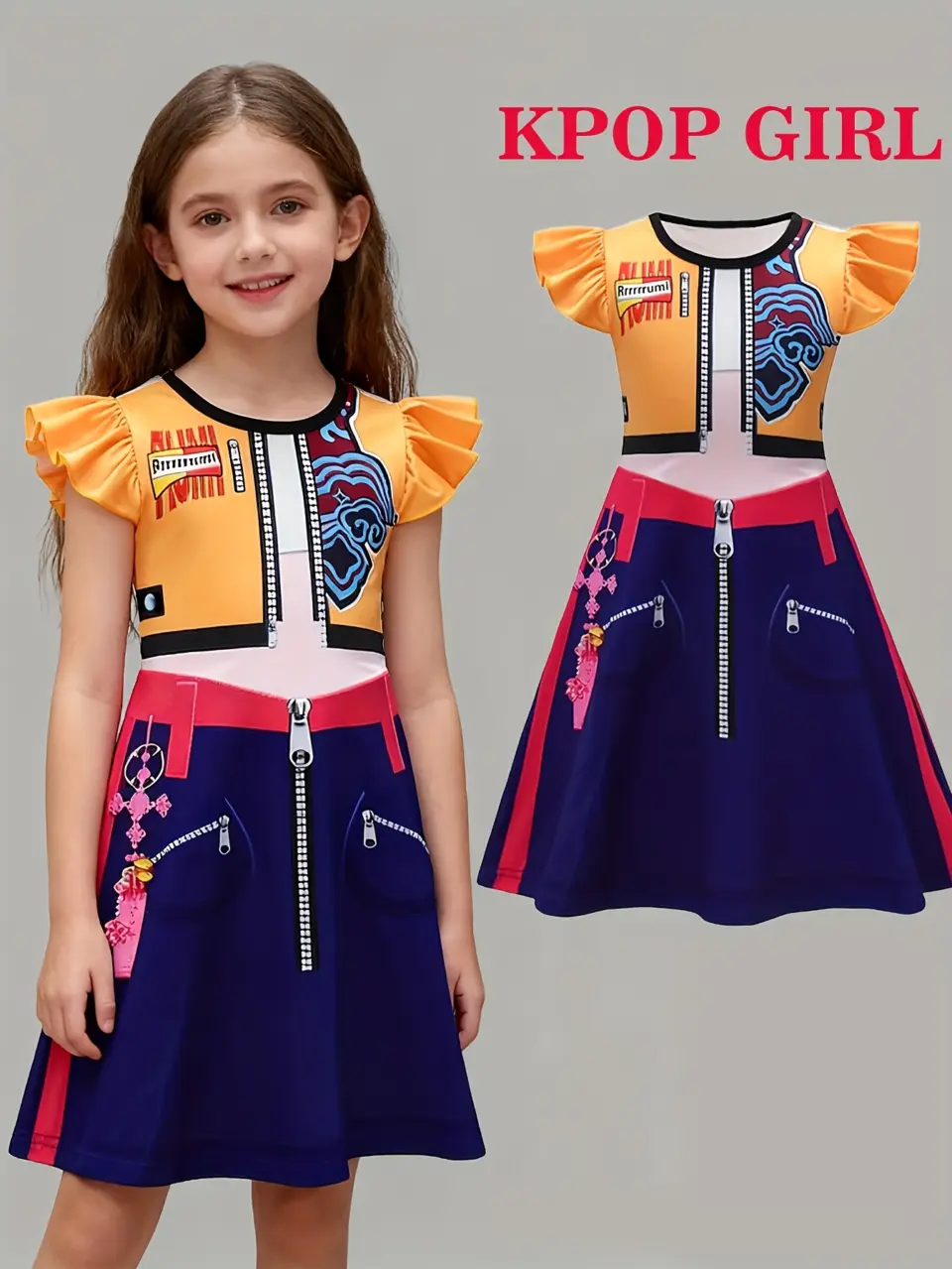 Girls Kpop Dance Print Dress, Soft Stage-Inspired Party Outfit by LUNORIANA
