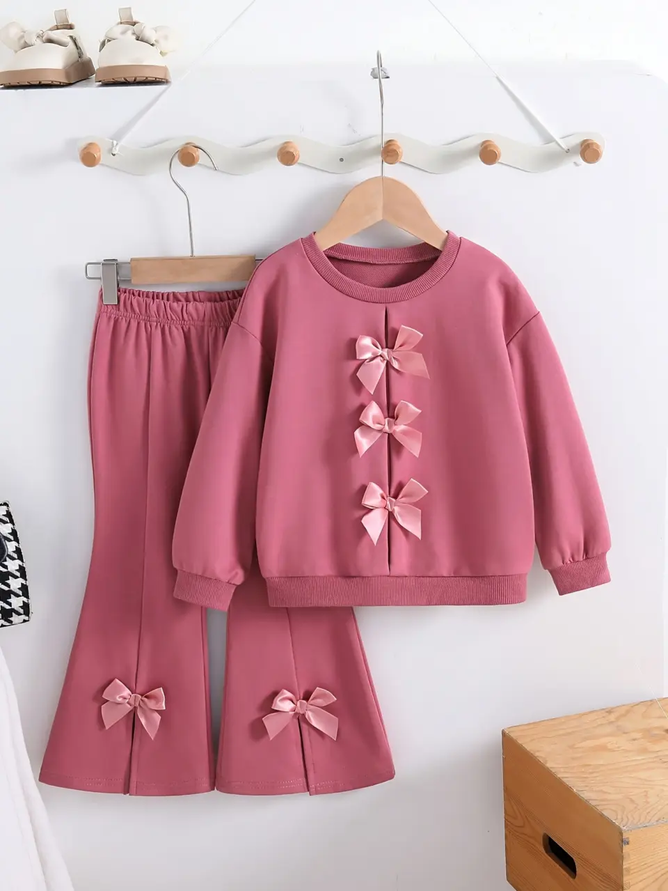 Girls Bow Sweatshirt and Flare Pants Set, Ballet-Inspired Outfit by LUNORIANA