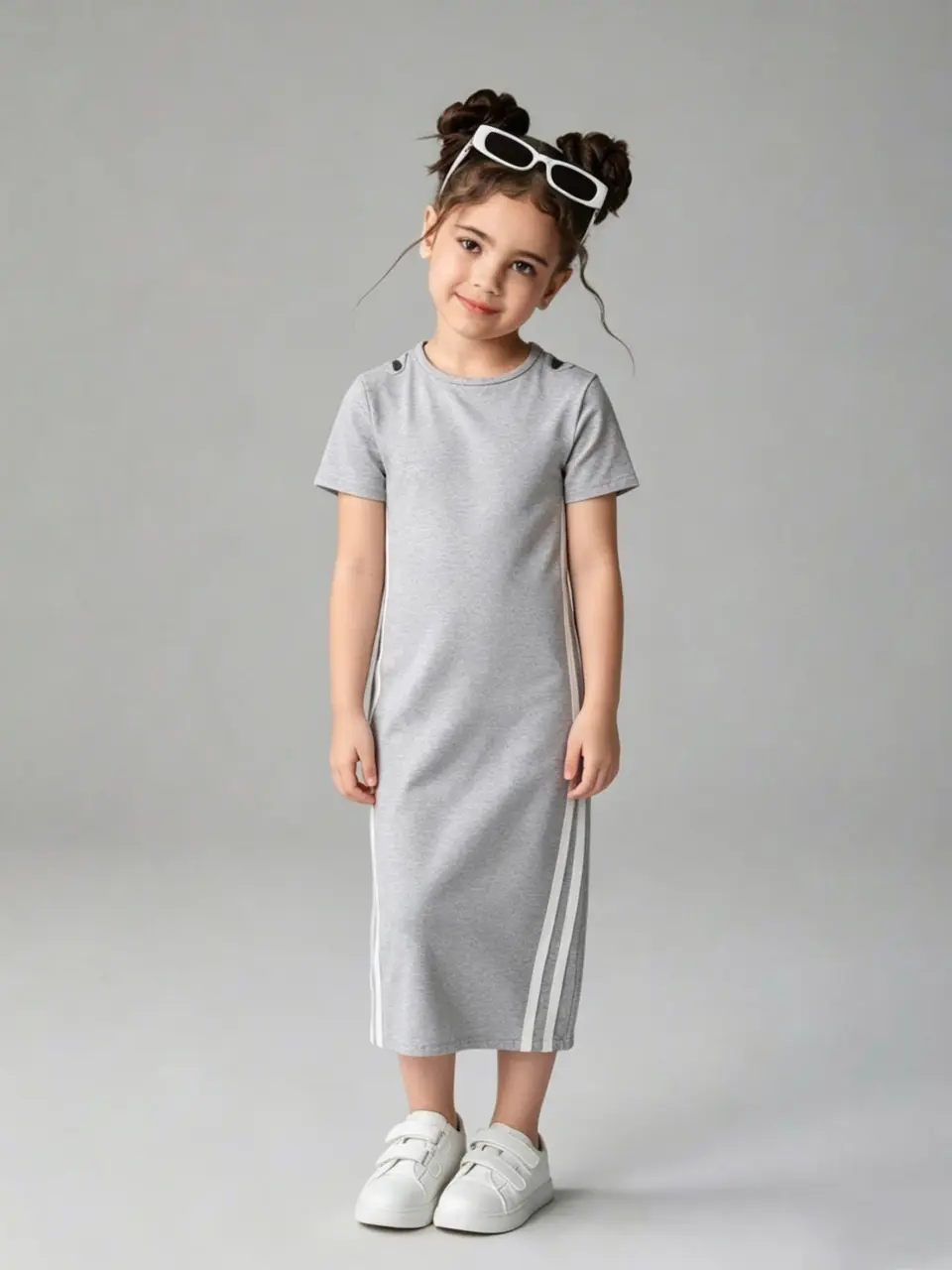 Girls Gray Solid Dress, Soft Minimal Everyday Outfit by LUNORIANA