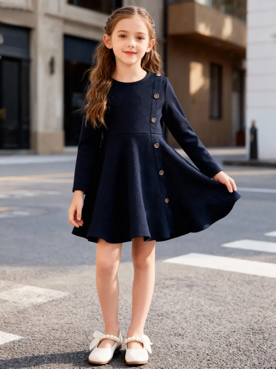Girls Navy Princess Dress, Soft Solid Party Outfit by LUNORIANA