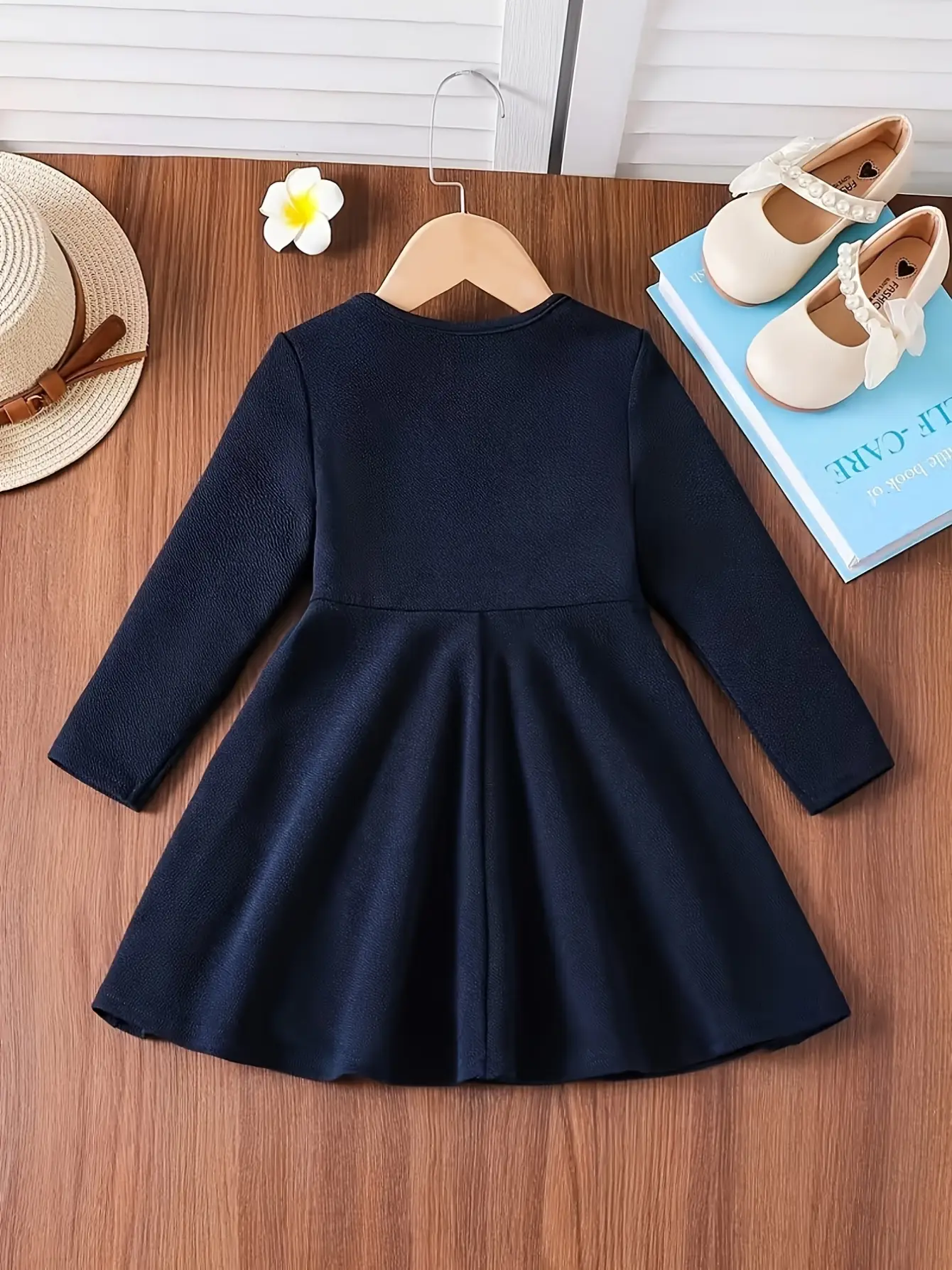 Girls Navy Princess Dress, Soft Solid Party Outfit gallery view