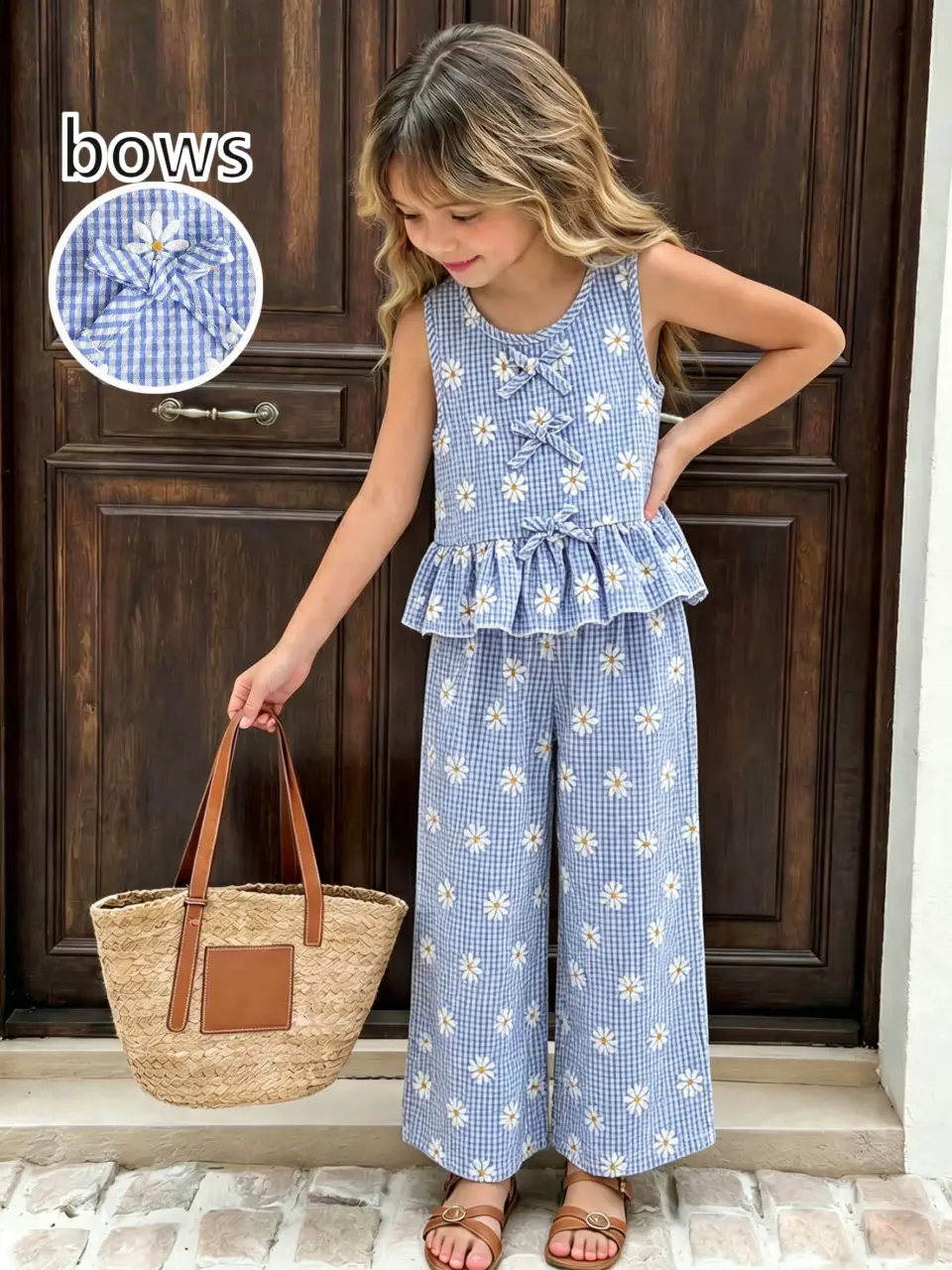 Girls Daisy Plaid Tank Top and Pants Set by LUNORIANA