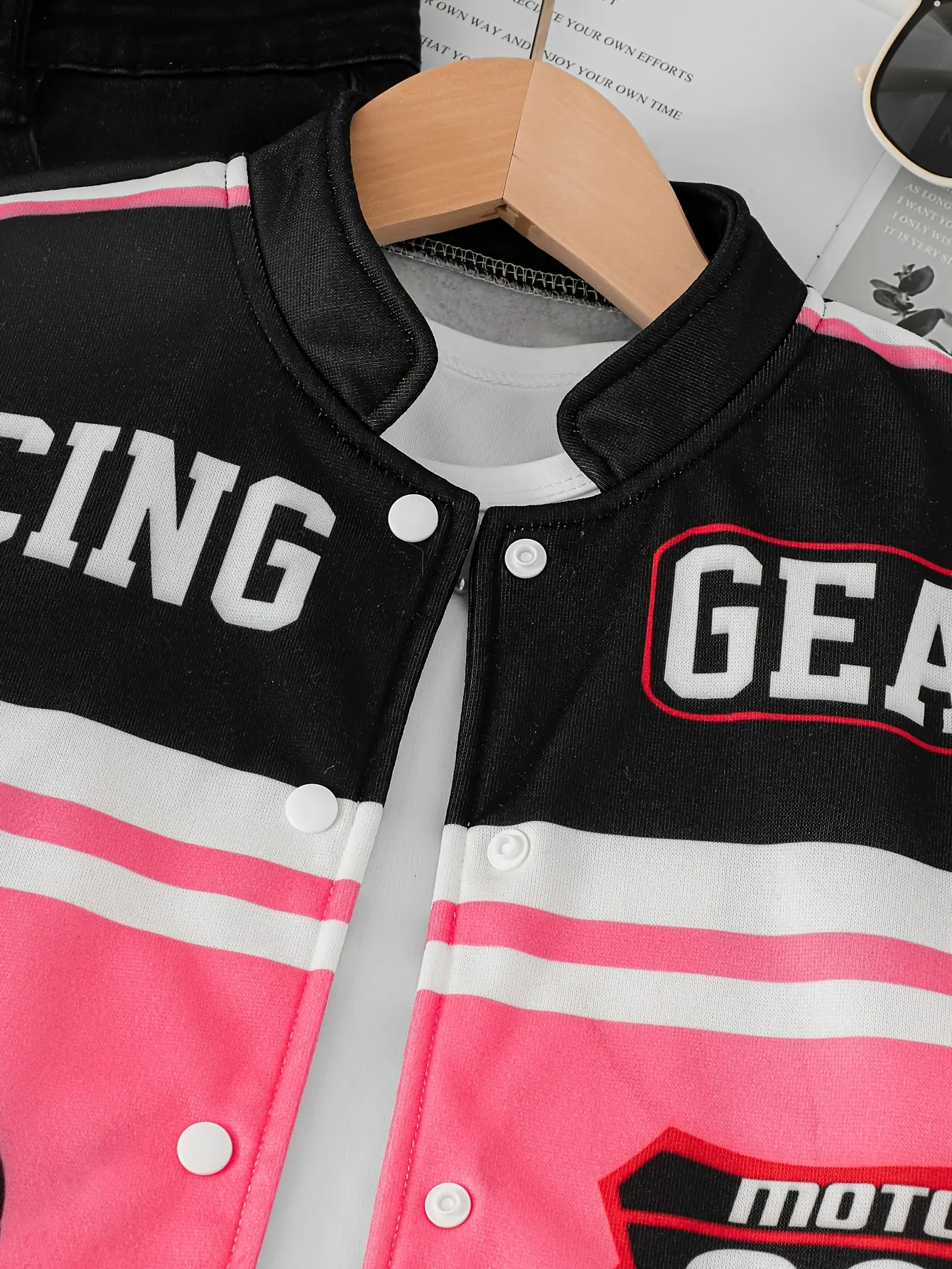 Girls Moto Print Jacket, Cool Casual Outerwear gallery view