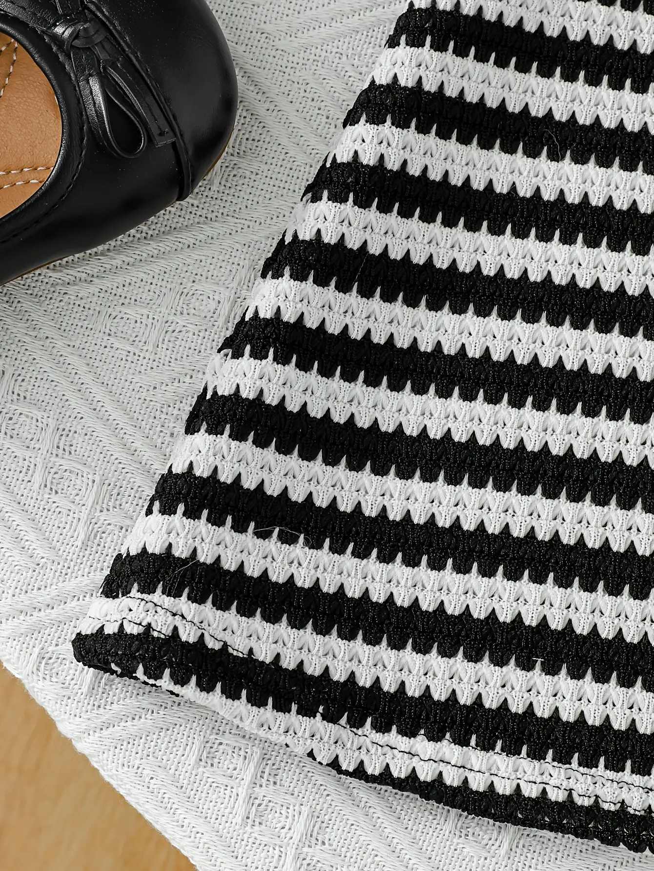Girls Black and White Striped Knit Cami Dress gallery view