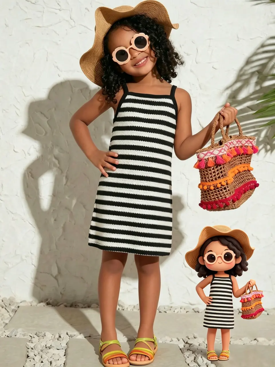 Girls Black and White Striped Knit Cami Dress by LUNORIANA