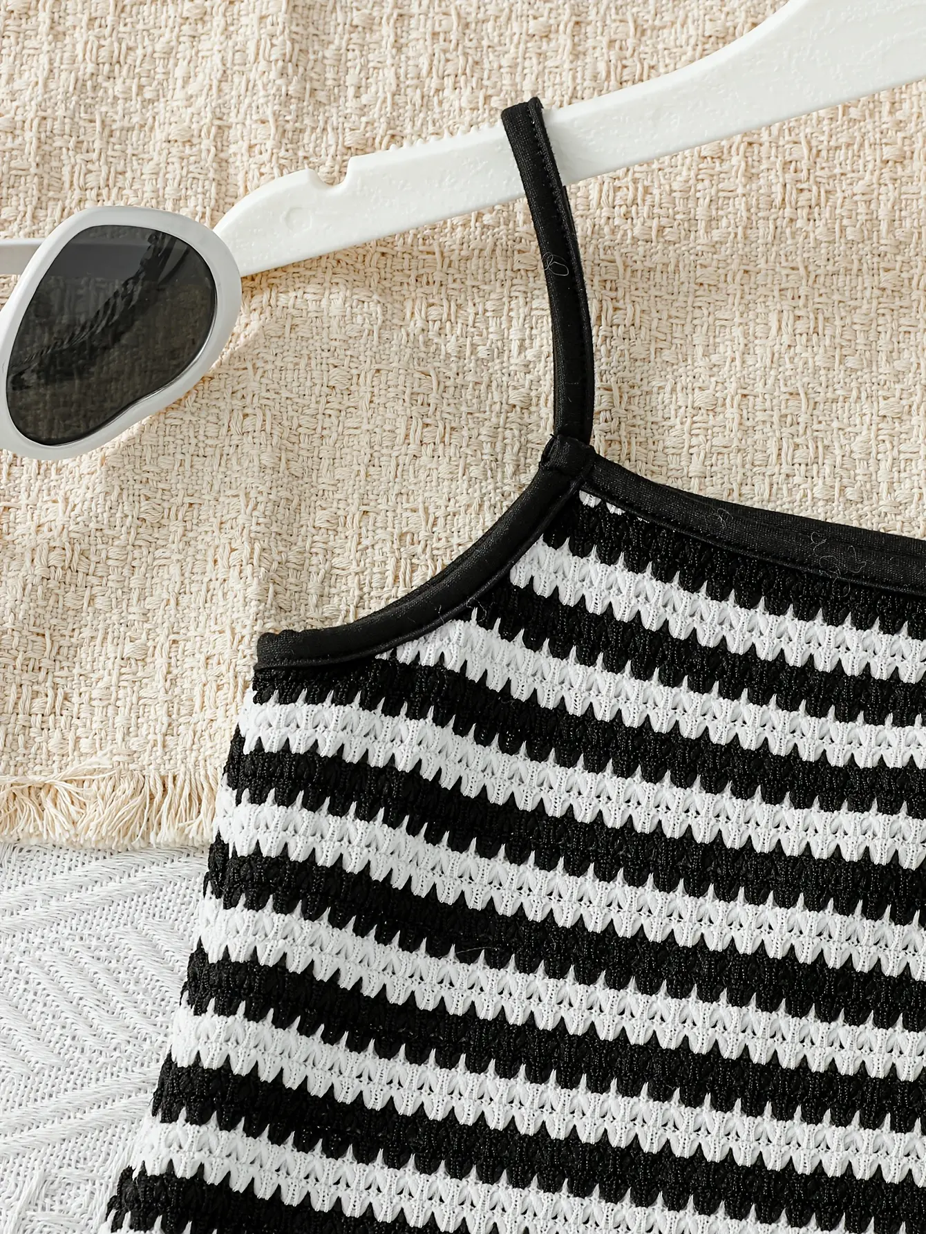 Girls Black and White Striped Knit Cami Dress gallery view