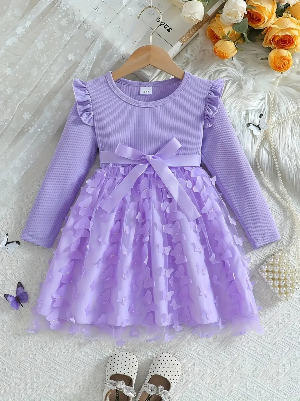 Girls Pink 3D Butterfly Tulle Princess Dress by LUNORIANA