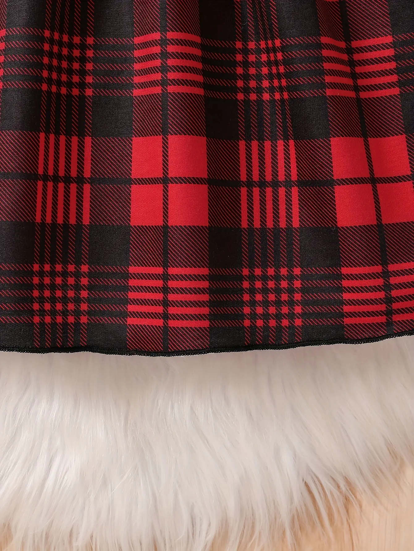 Detail 5 of Girls Plaid Panel Long Sleeve Dress by LUNORIANA