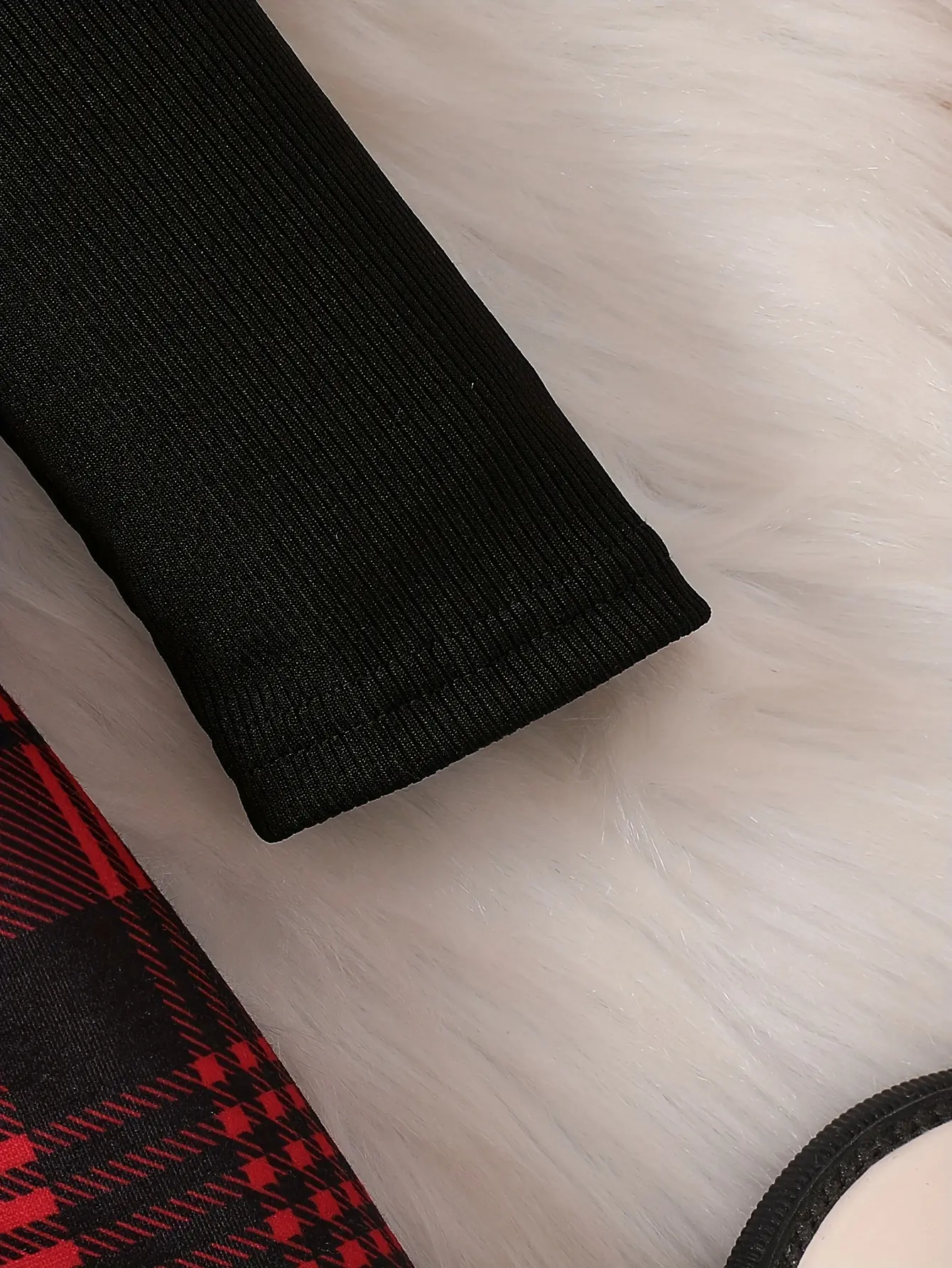 Detail 4 of Girls Plaid Panel Long Sleeve Dress by LUNORIANA