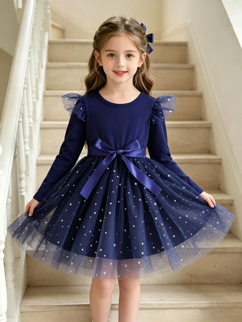 Girls Royal Blue Star and Moon Tulle Princess Dress by LUNORIANA