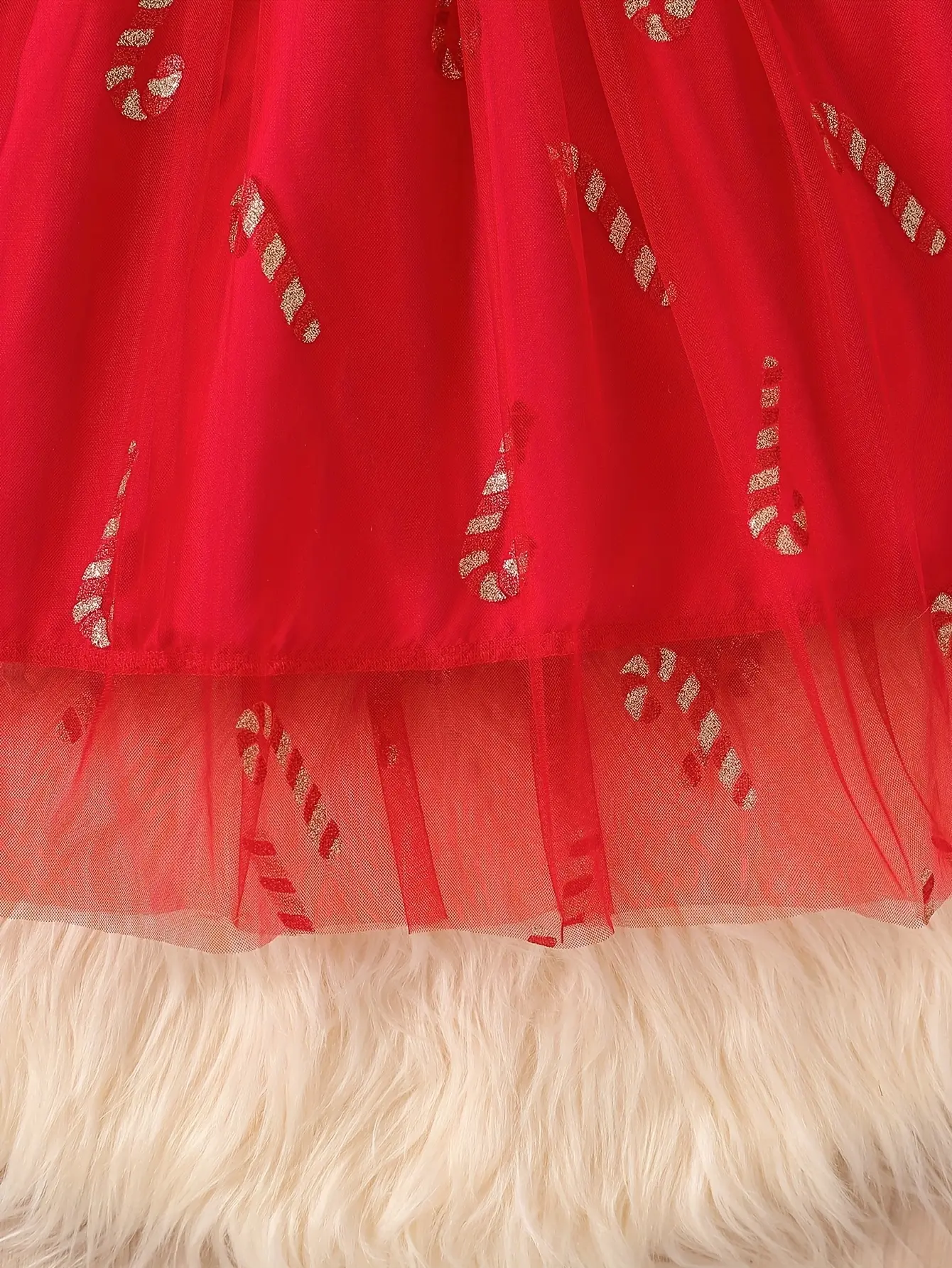 Detail 12 of Girls Christmas Print Tulle Dress with Double Bows by LUNORIANA