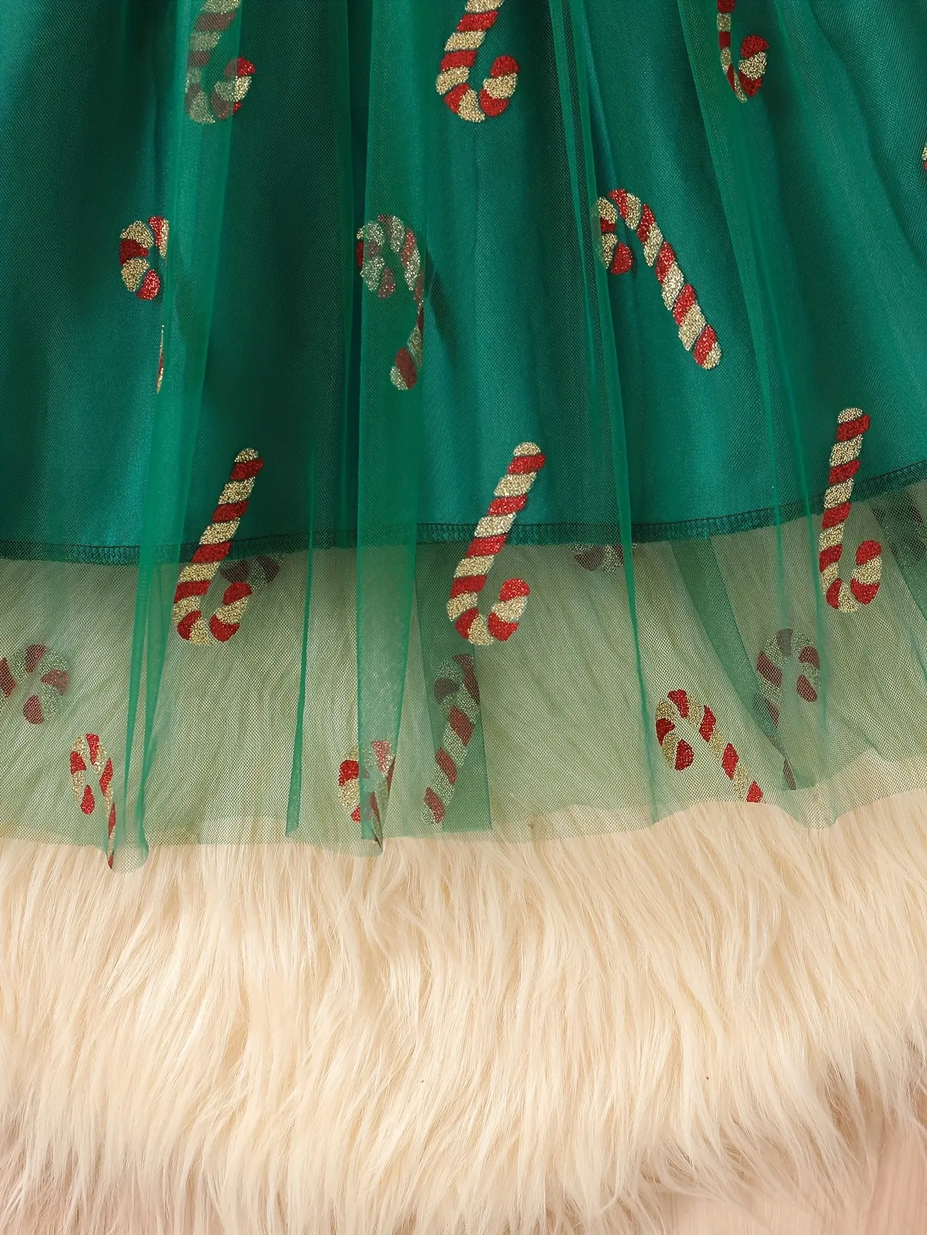 Detail 6 of Girls Christmas Print Tulle Dress with Double Bows by LUNORIANA