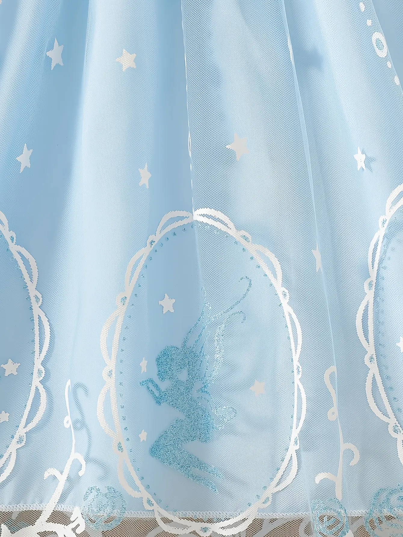Detail 6 of Girls Puff Sleeve Printed Tulle Dress by LUNORIANA
