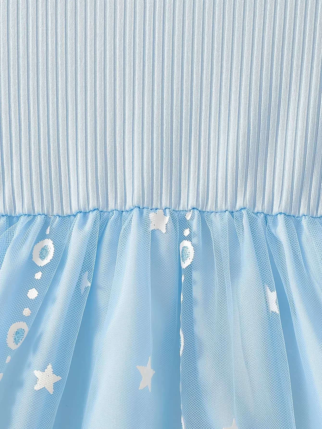 Detail 4 of Girls Puff Sleeve Printed Tulle Dress by LUNORIANA