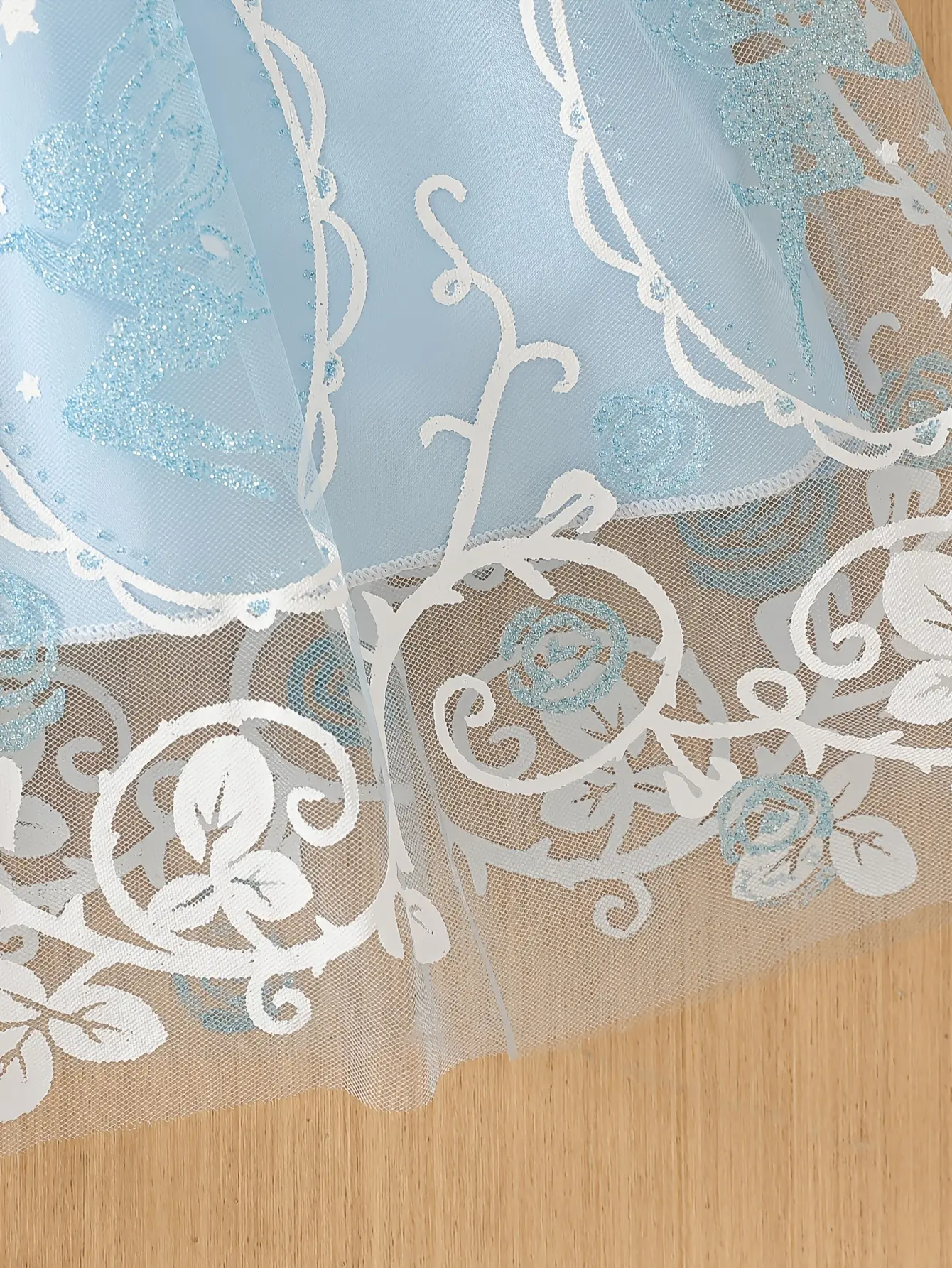 Detail 7 of Girls Puff Sleeve Printed Tulle Dress by LUNORIANA