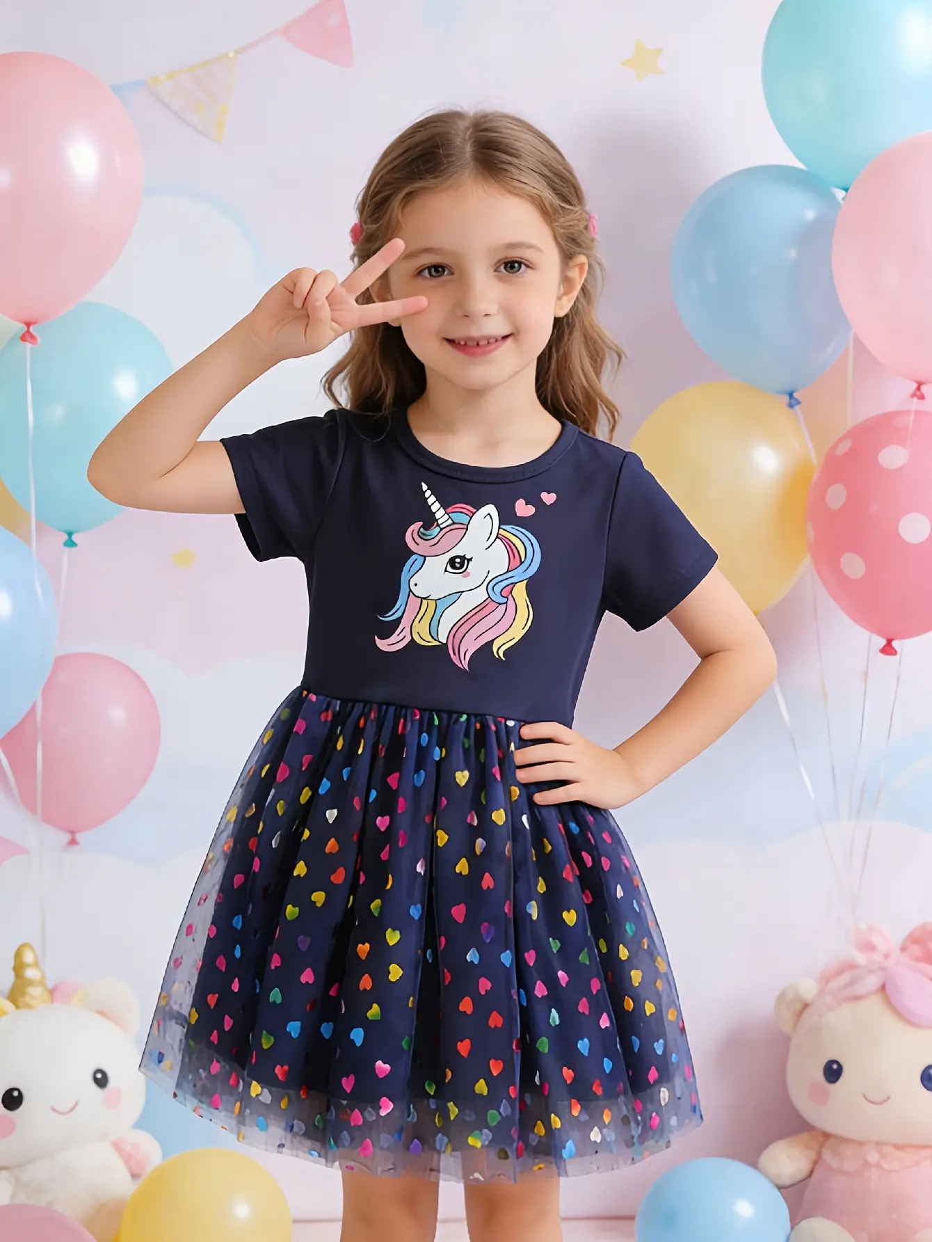 Detail 2 of Girls Unicorn Print Short Sleeve Princess Dress by LUNORIANA